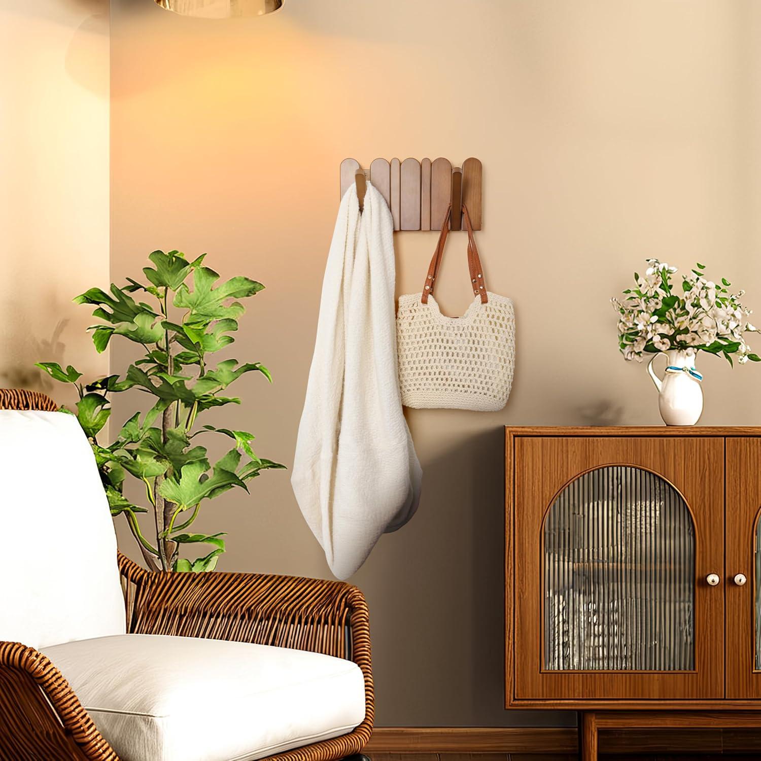 Perchero de Madera KYIAANY 4 Ganchos Pared 30x15 cm