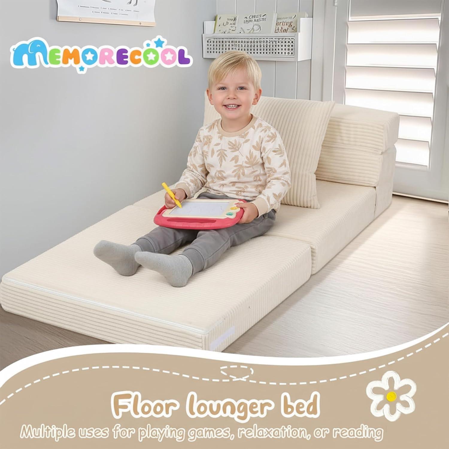 Sofá Plegable MeMoreCool para Niños Futón Beige 160x66cm
