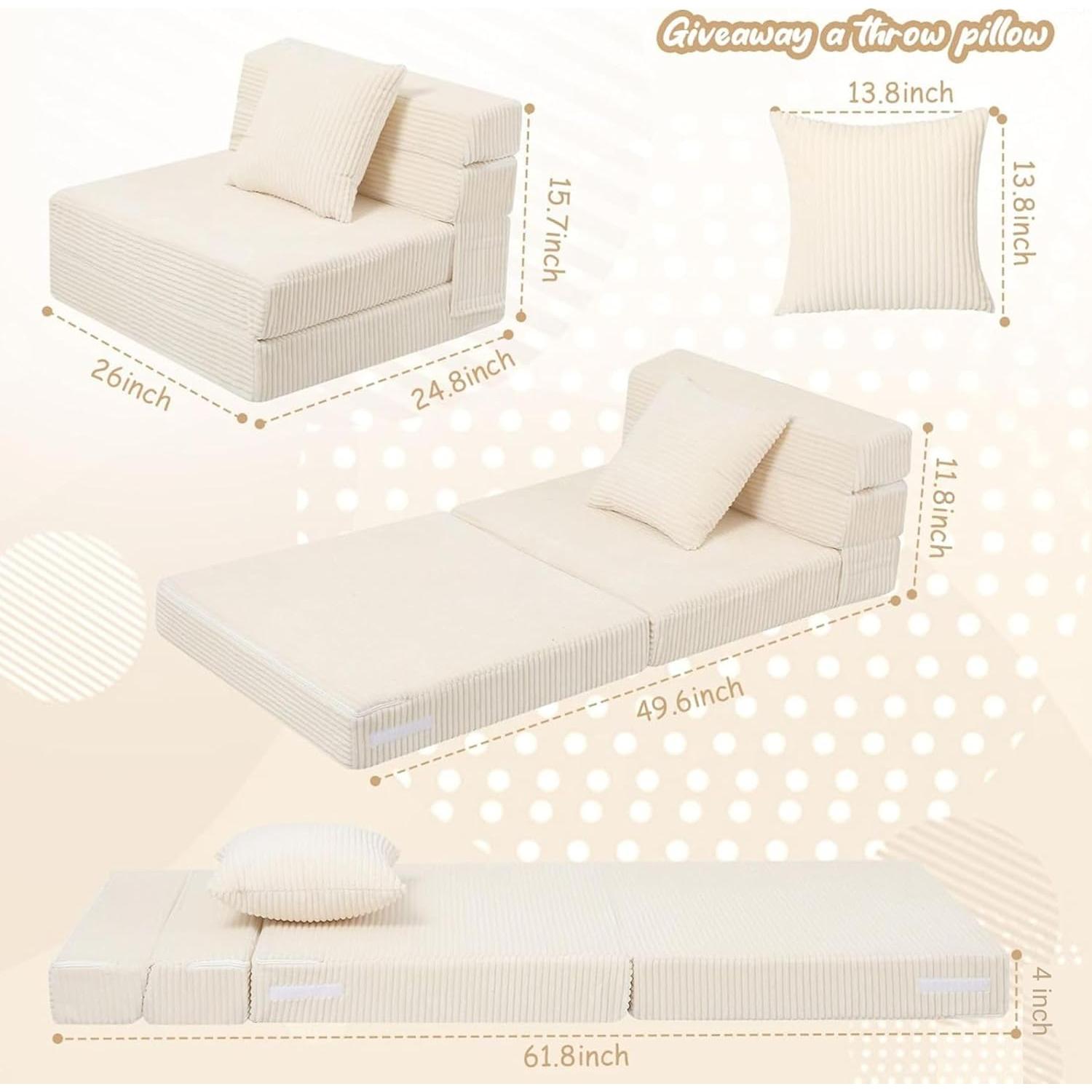 Sofá Plegable MeMoreCool para Niños Futón Beige 160x66cm