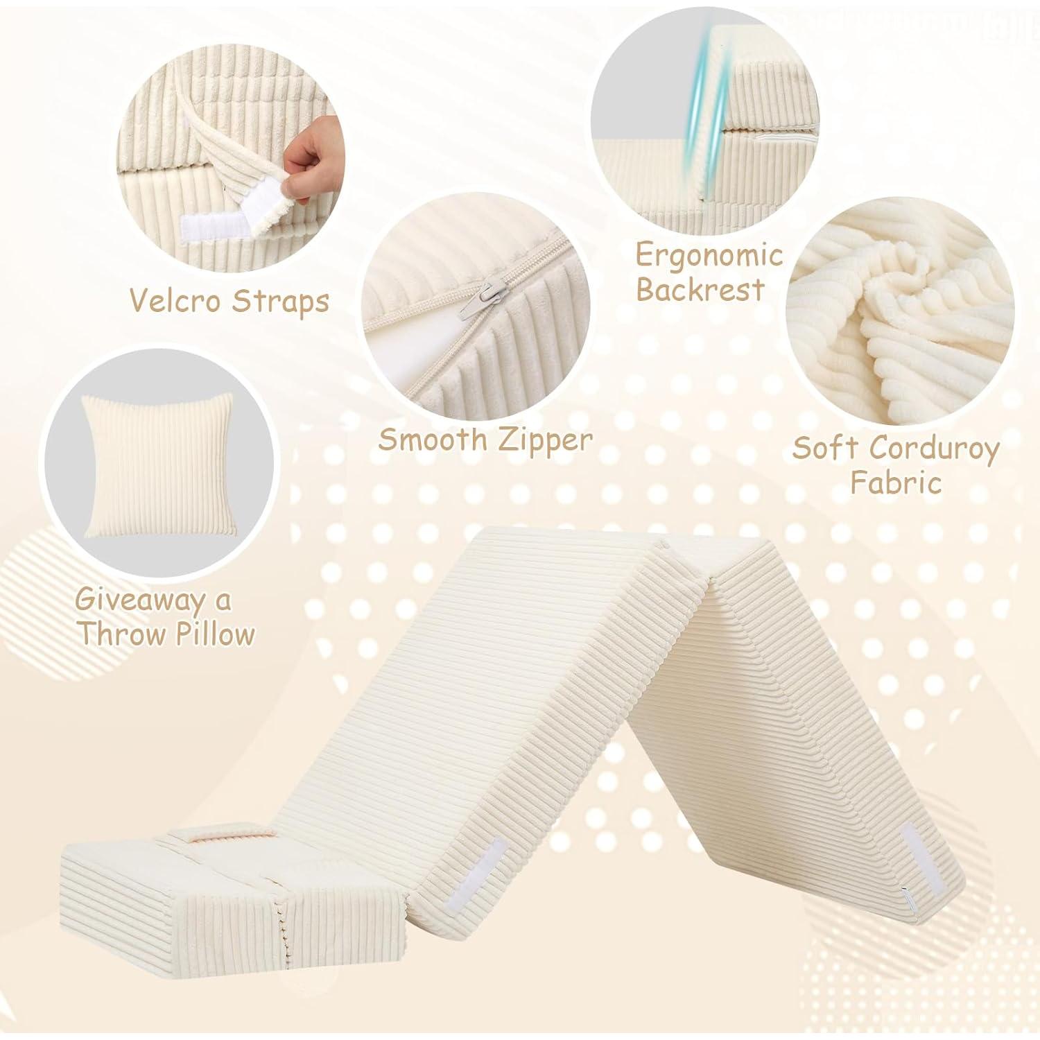 Sofá Plegable MeMoreCool para Niños Futón Beige 160x66cm