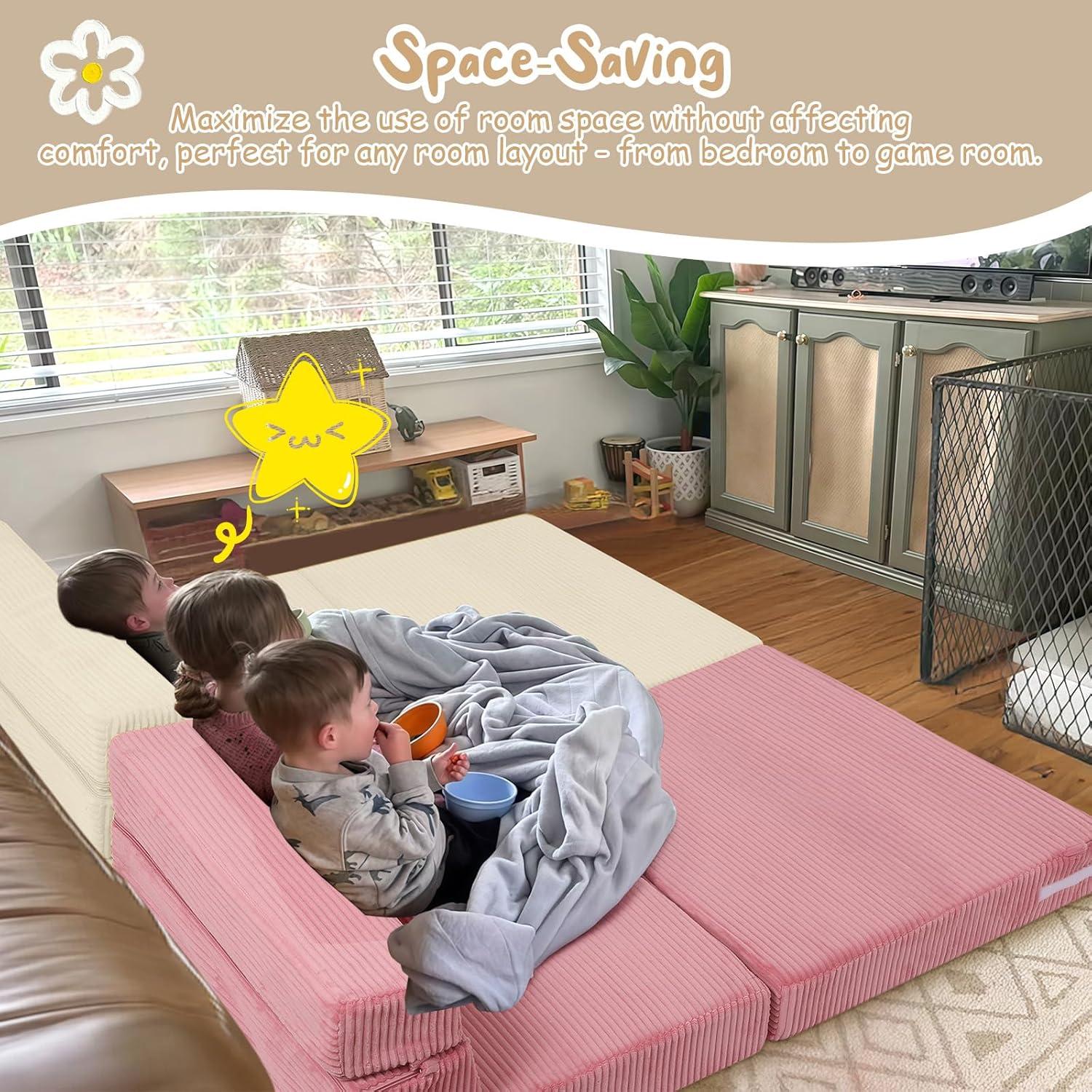 Sofá Plegable MeMoreCool para Niños Futón Beige 160x66cm