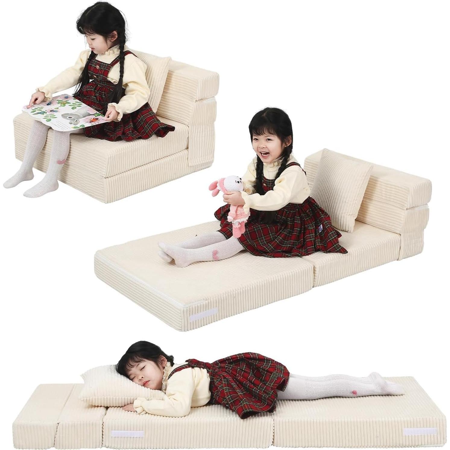 Sofá Plegable MeMoreCool para Niños Futón Beige 160x66cm