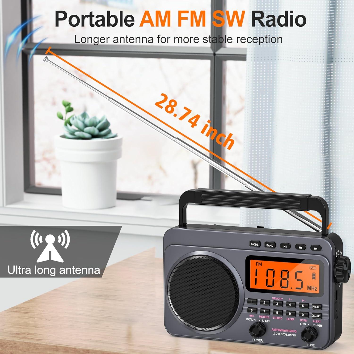 Radio Portátil AM/FM/SW Sunoony con Alerta NOAA 4000mAh