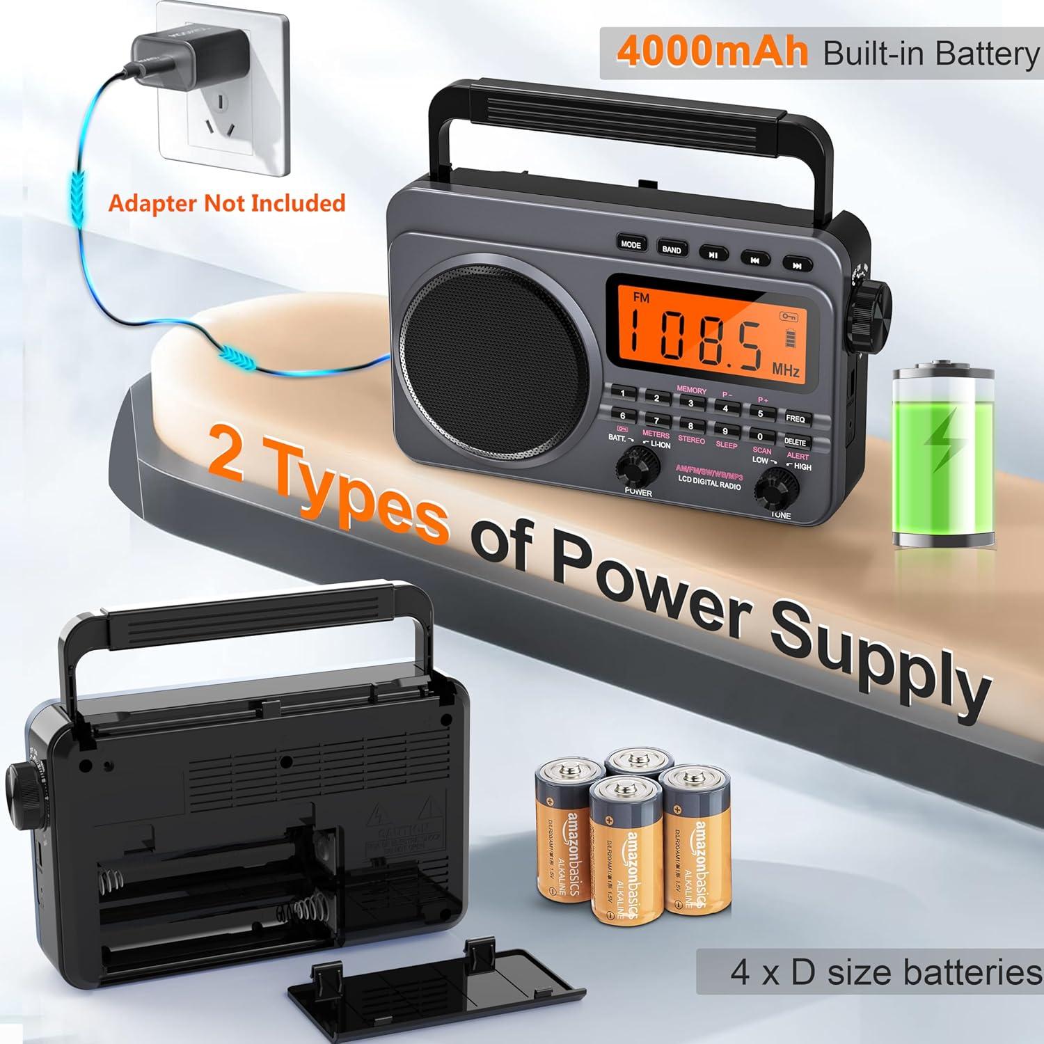 Radio Portátil AM/FM/SW Sunoony con Alerta NOAA 4000mAh