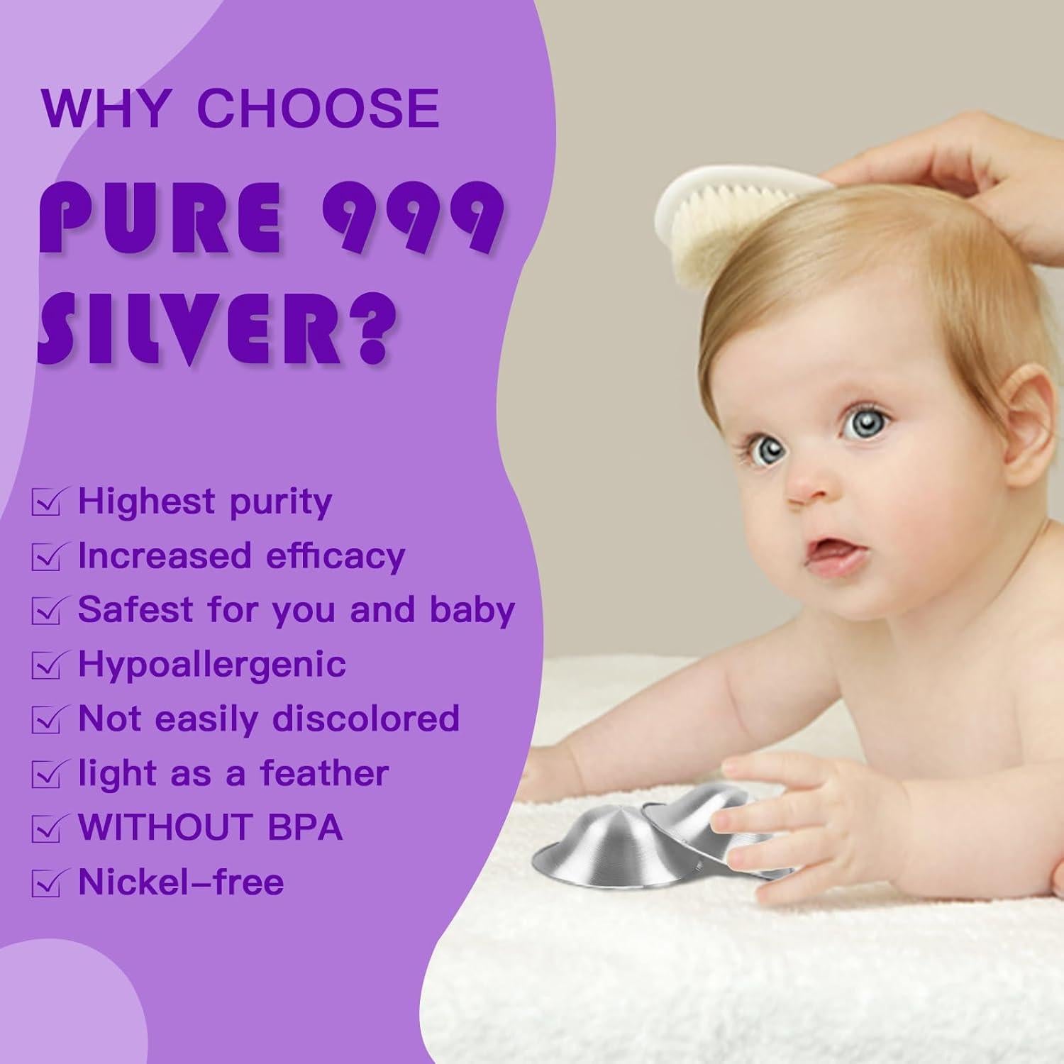 Tazas de Lactancia de Plata 999 Momuro - Tamaño Regular