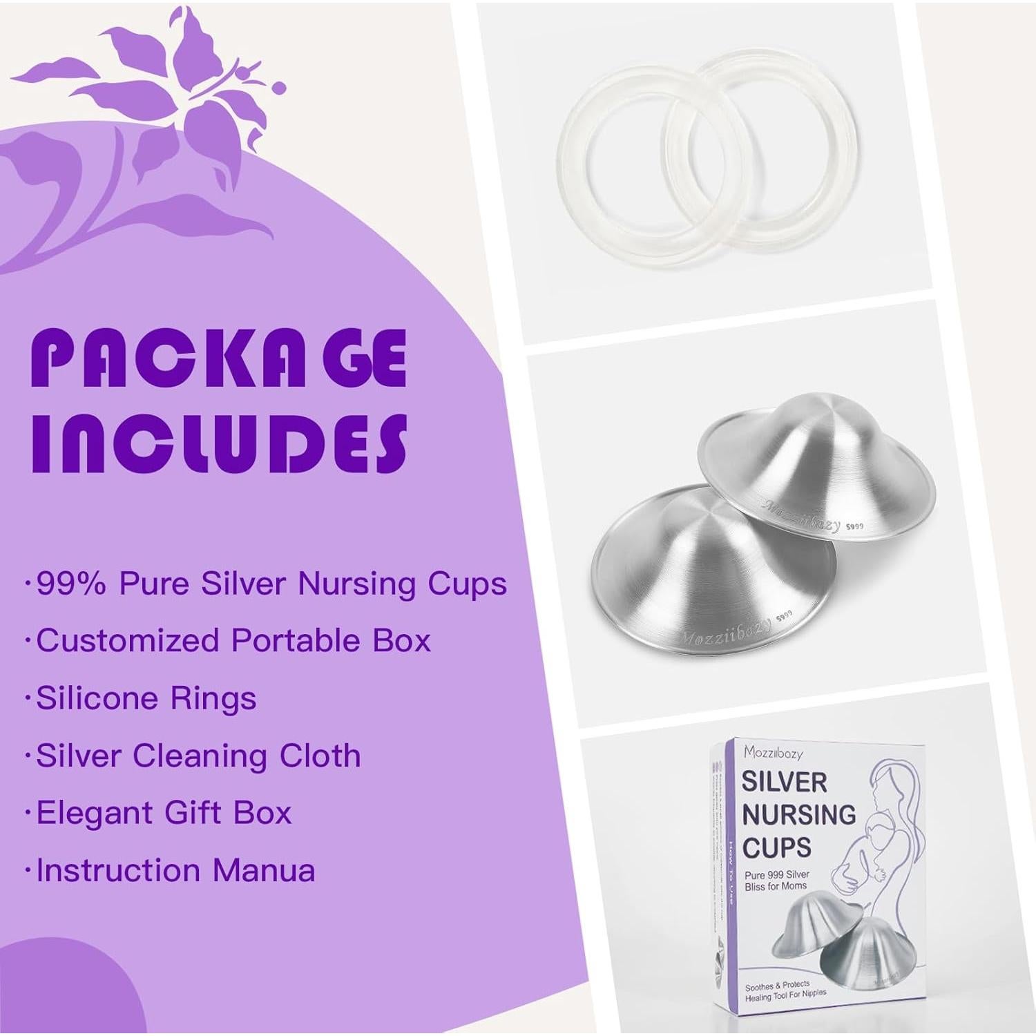 Tazas de Lactancia de Plata 999 Momuro - Tamaño Regular