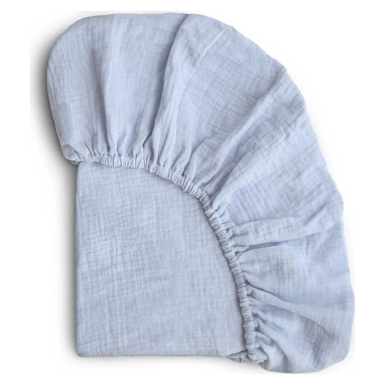 Sábana Ajustable Muselina 100% Algodón Mushie Cuna Mini Azul