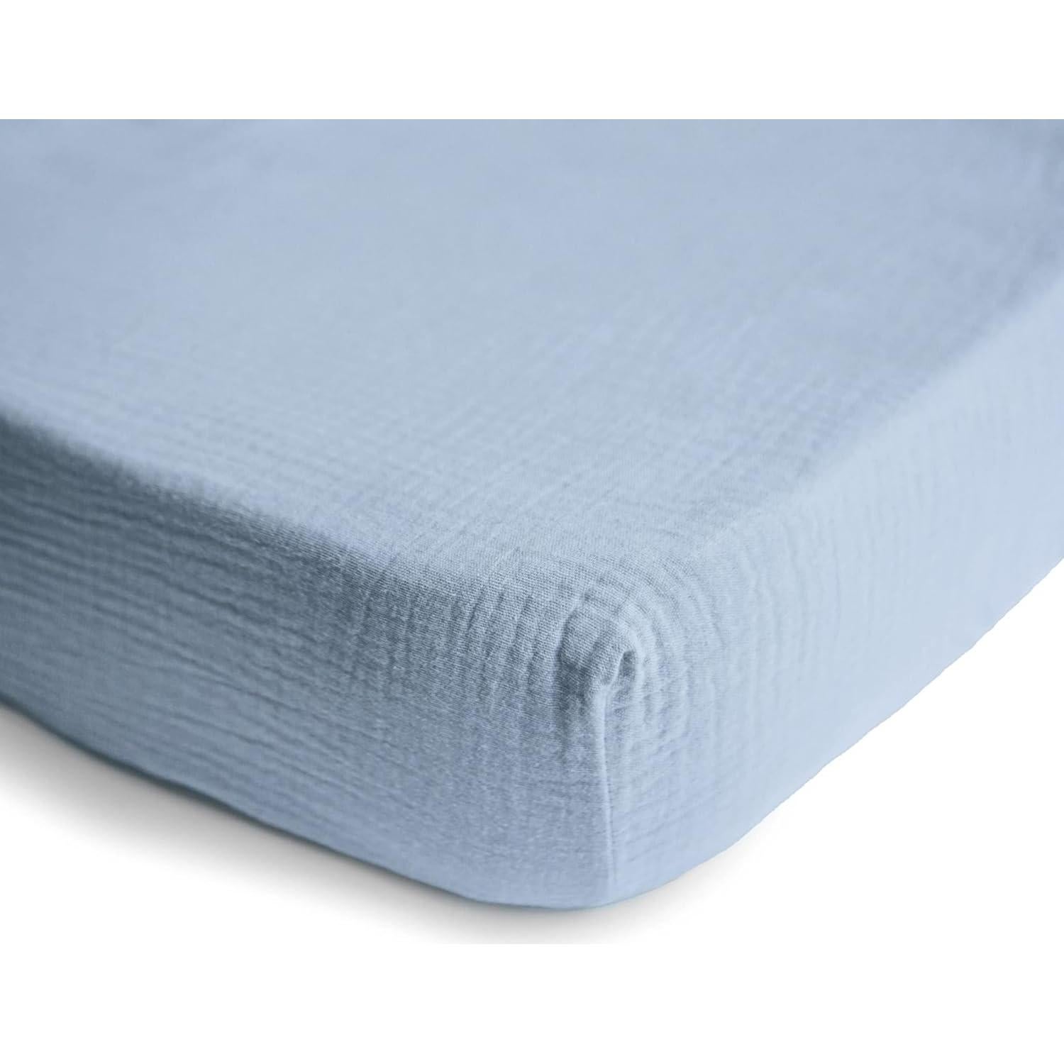 Sábana Ajustable Muselina 100% Algodón Mushie Cuna Mini Azul