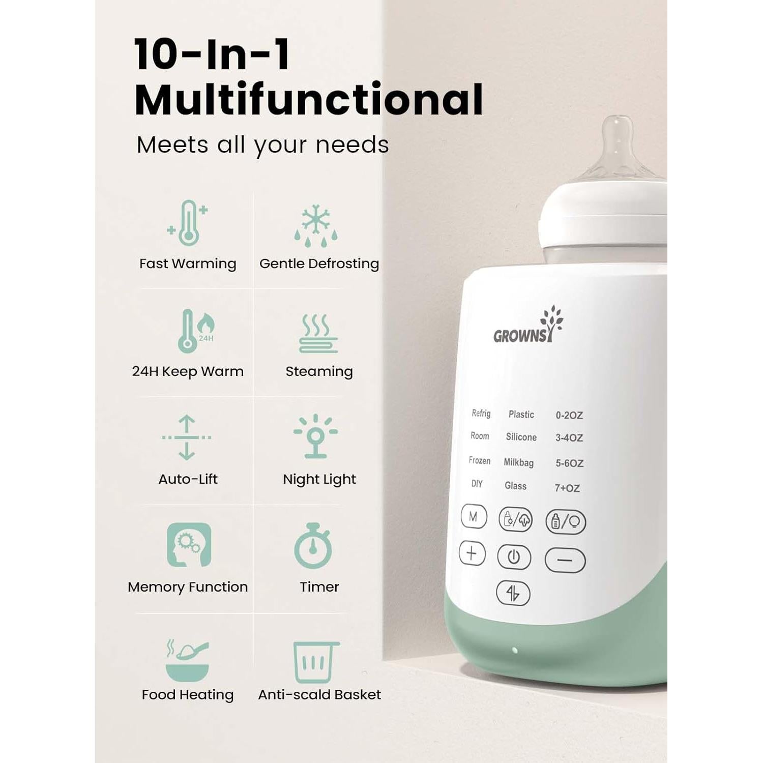 Calentador de Biberones GROWNSY 10 en 1 con Auto-elevación