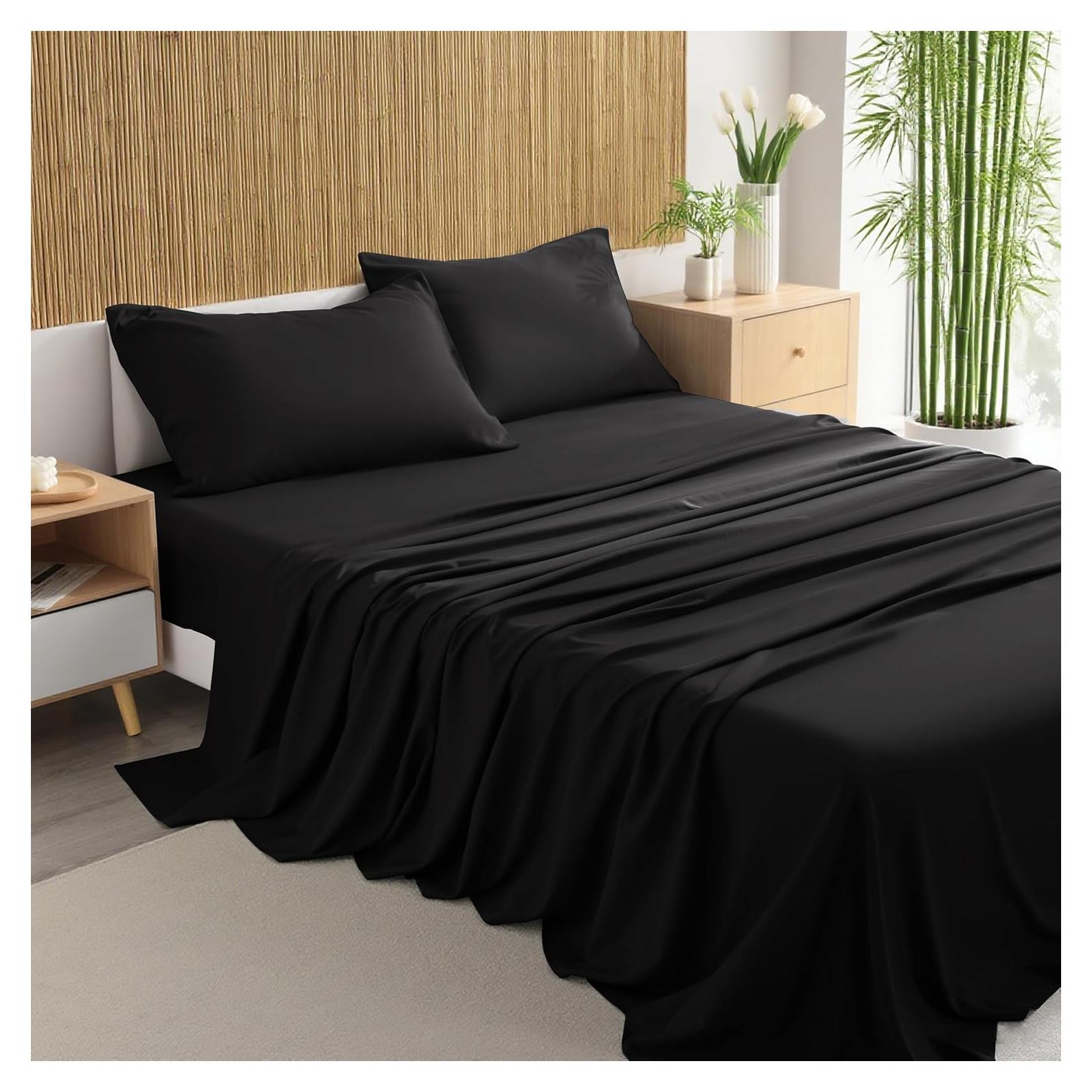 Juego de Sábanas Individual Organictune 3 Piezas Rayón Bambú Negro