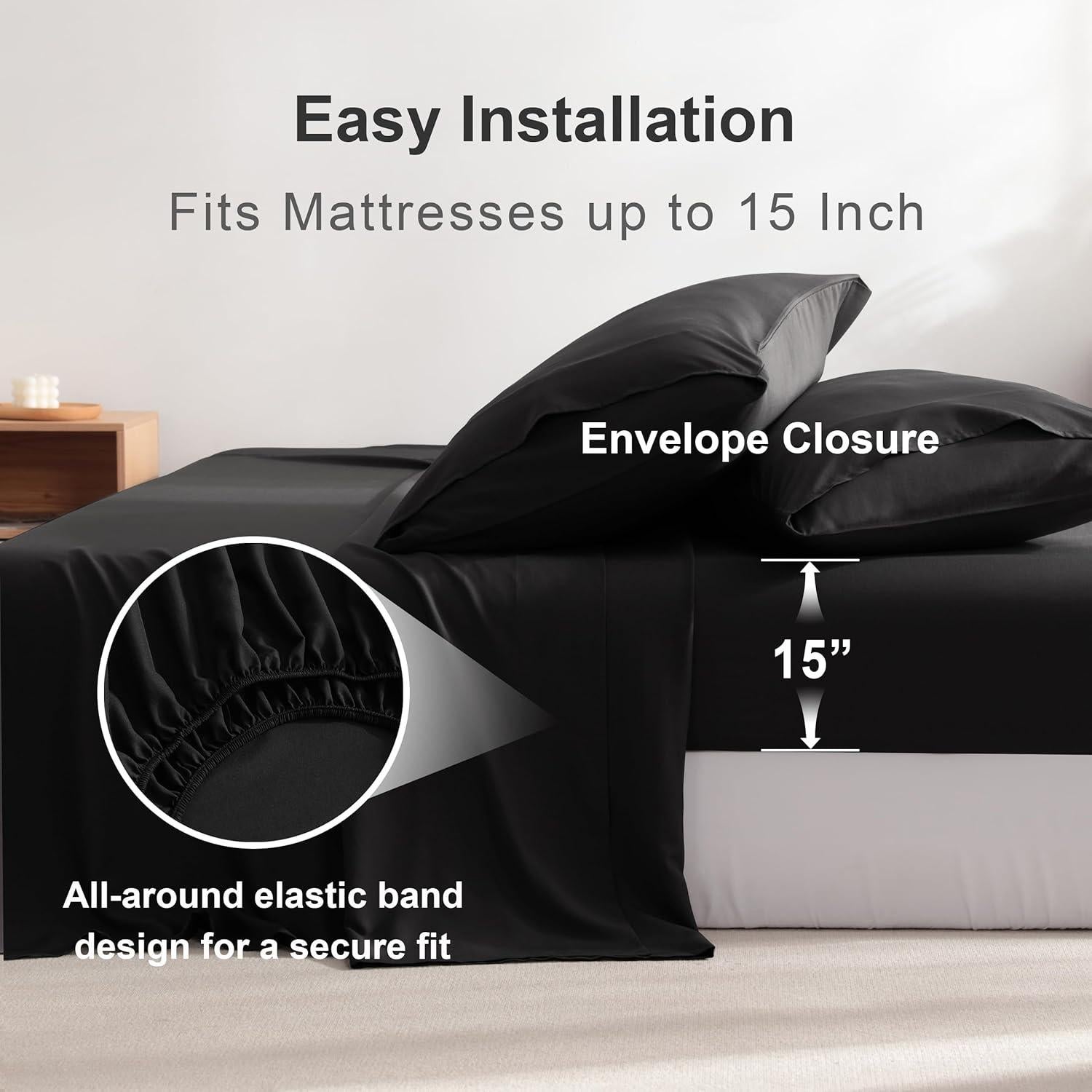 Juego de Sábanas Individual Organictune 3 Piezas Rayón Bambú Negro