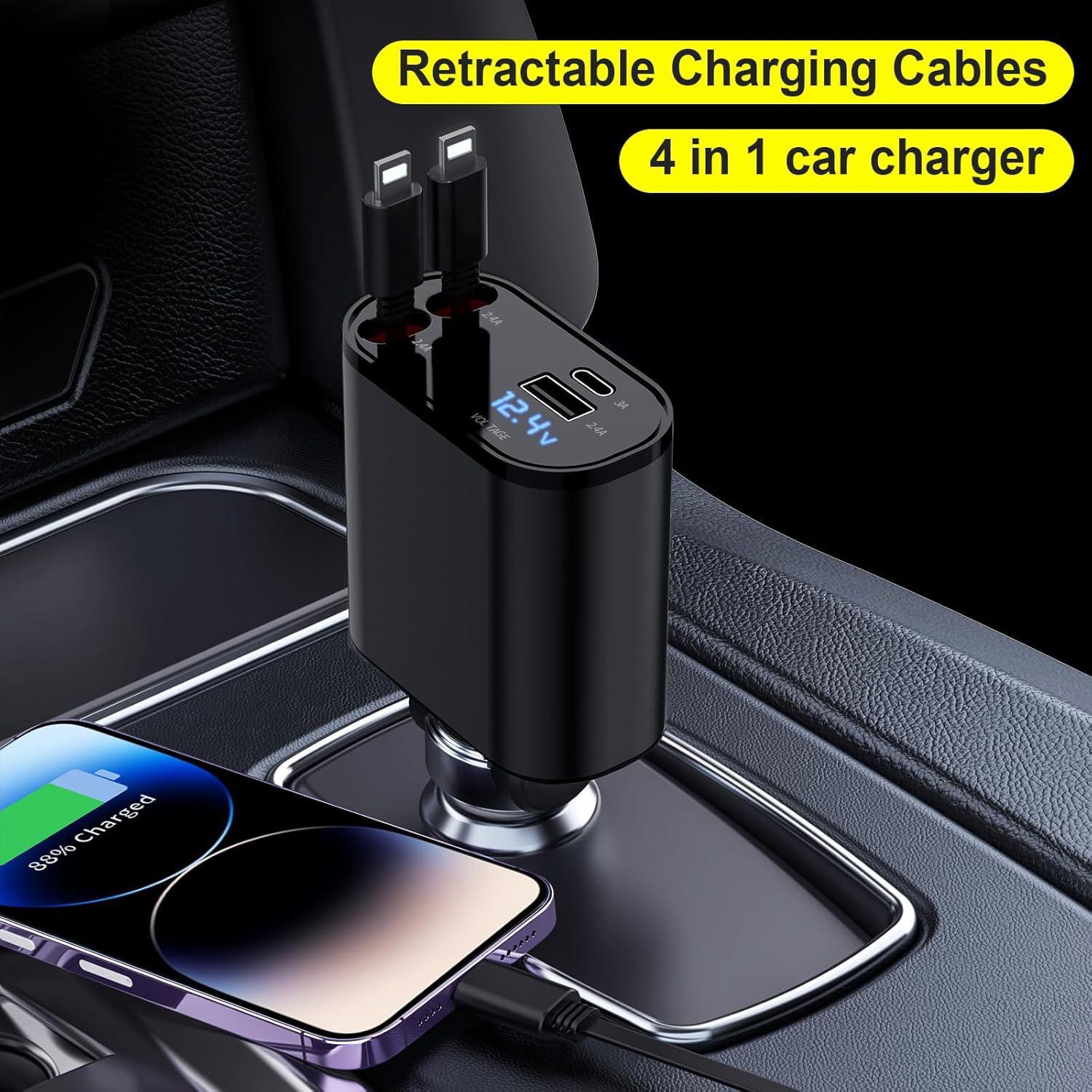 Cargador de coche retráctil 4 en 1 Shiyue 60W USB para iPhone