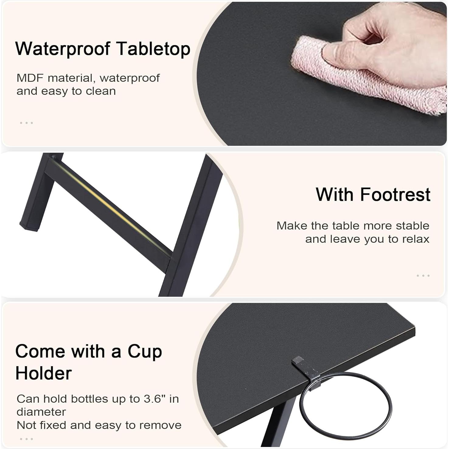 Bandeja de TV Plegable VECELO Set de 2 Negro con Soporte