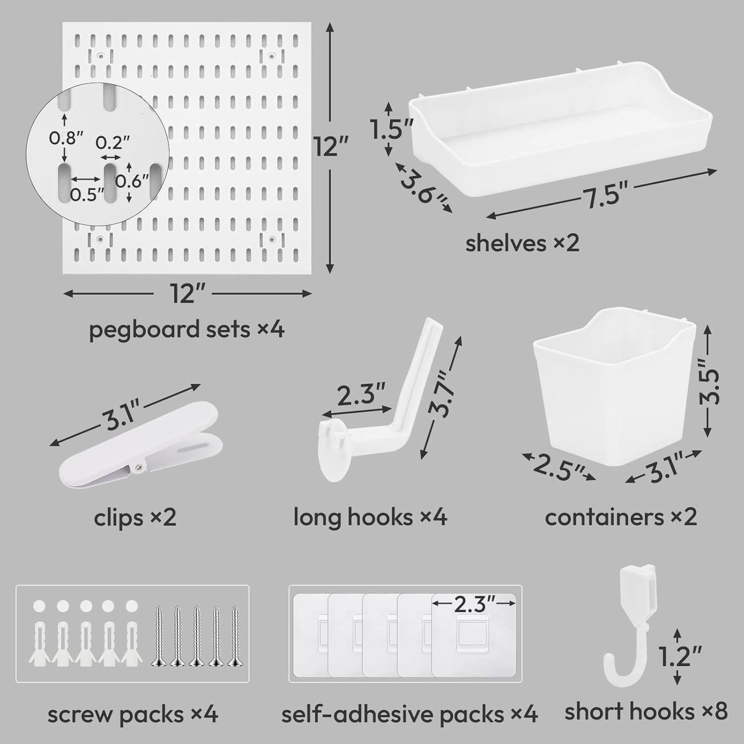 Organizador de Pared JEAWIWI 4 Piezas Tablero de Clavos Blanco