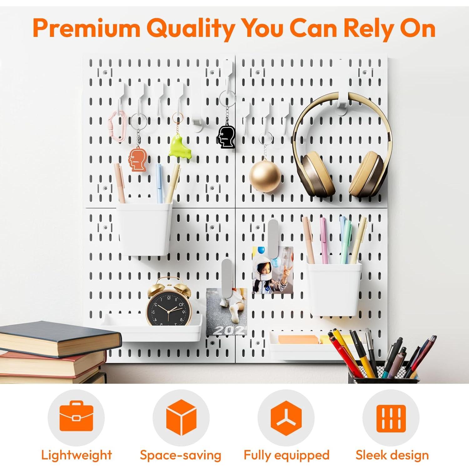 Organizador de Pared JEAWIWI 4 Piezas Tablero de Clavos Blanco