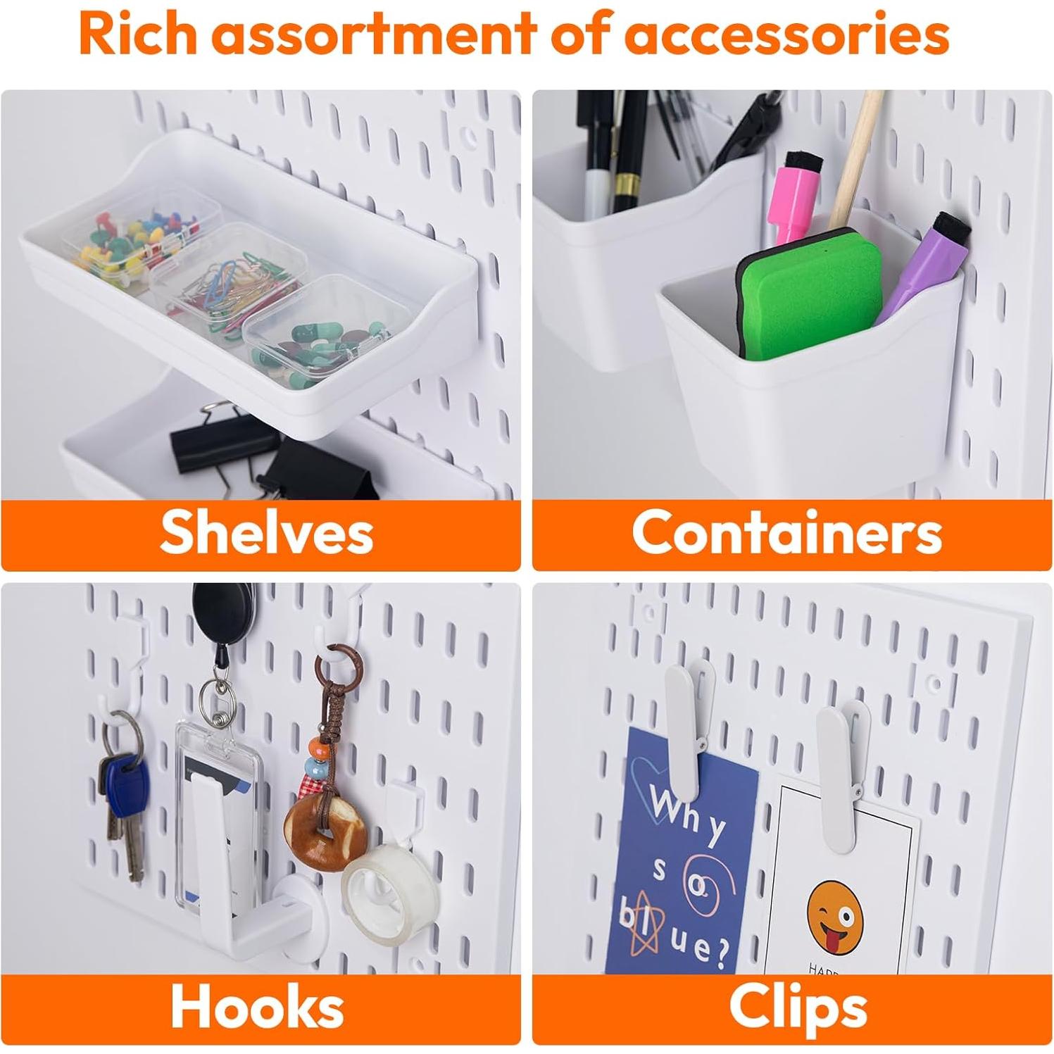 Organizador de Pared JEAWIWI 4 Piezas Tablero de Clavos Blanco