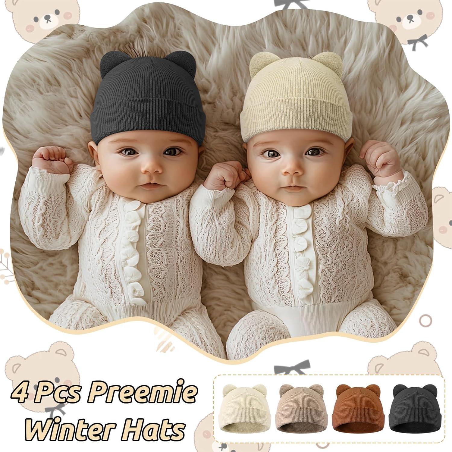 Gorros de Invierno Prematuros Jeyiour 4 Pcs Algodón Lazo