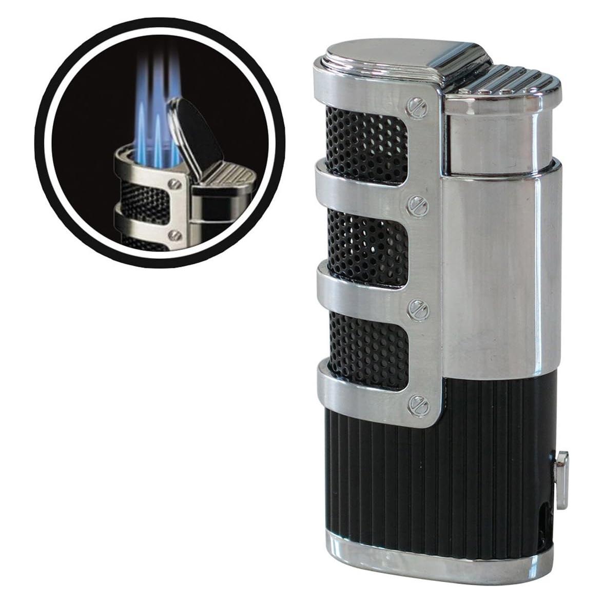 Encendedor Soplete Triple Prestige Supernova Cromo/Negro