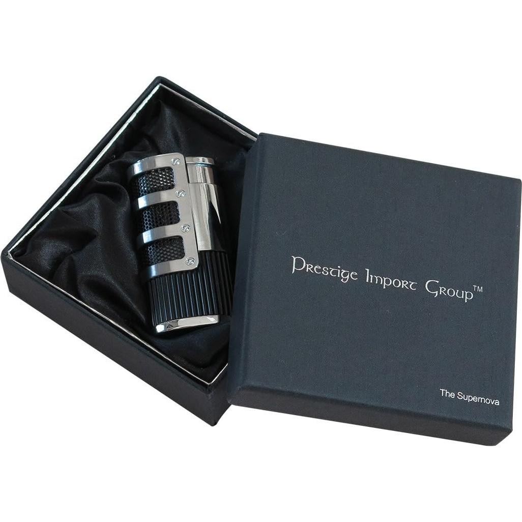 Encendedor Soplete Triple Prestige Supernova Cromo/Negro