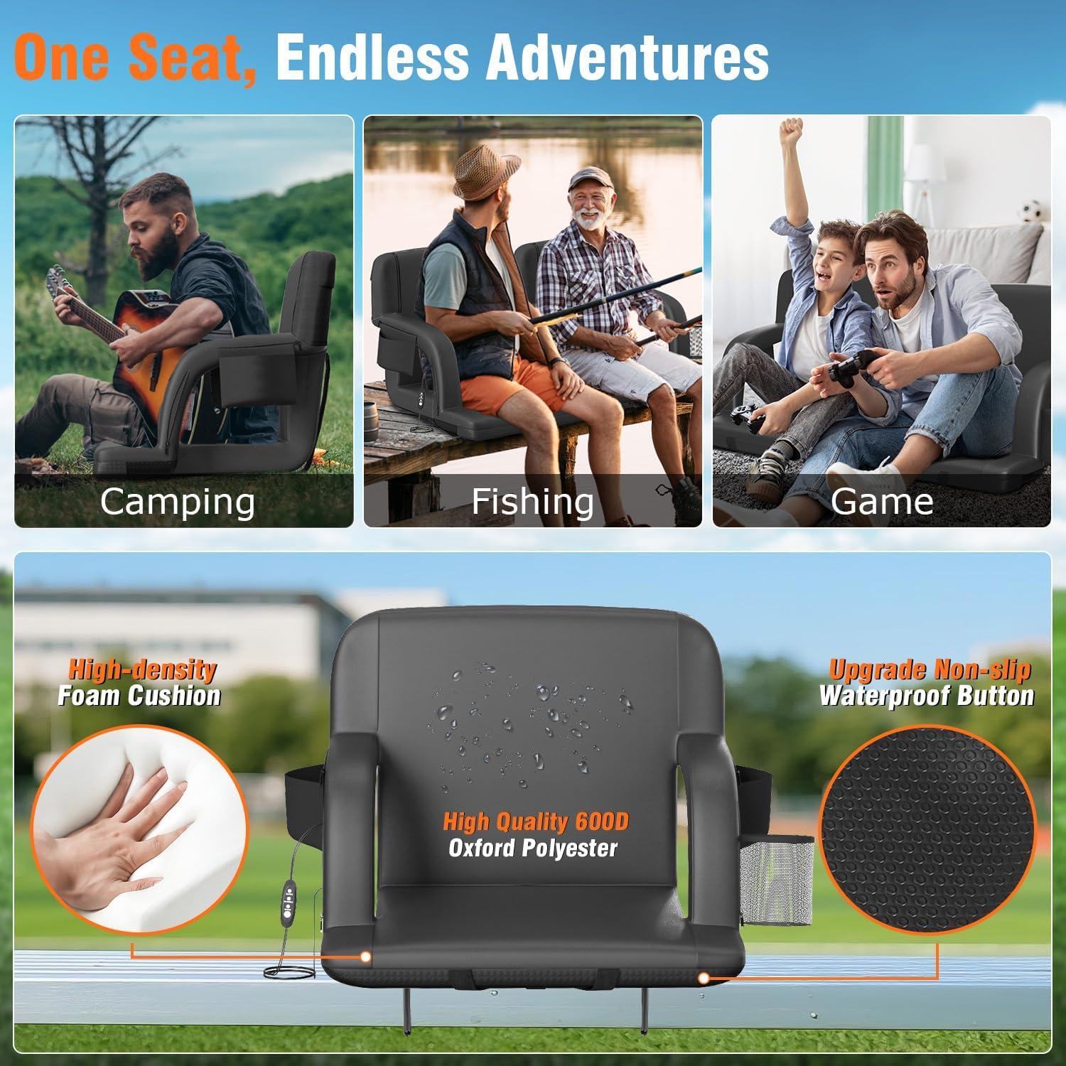 Asiento de Estadio Calentado Suteck HST-53.3cm Negro 5 Bolsillos