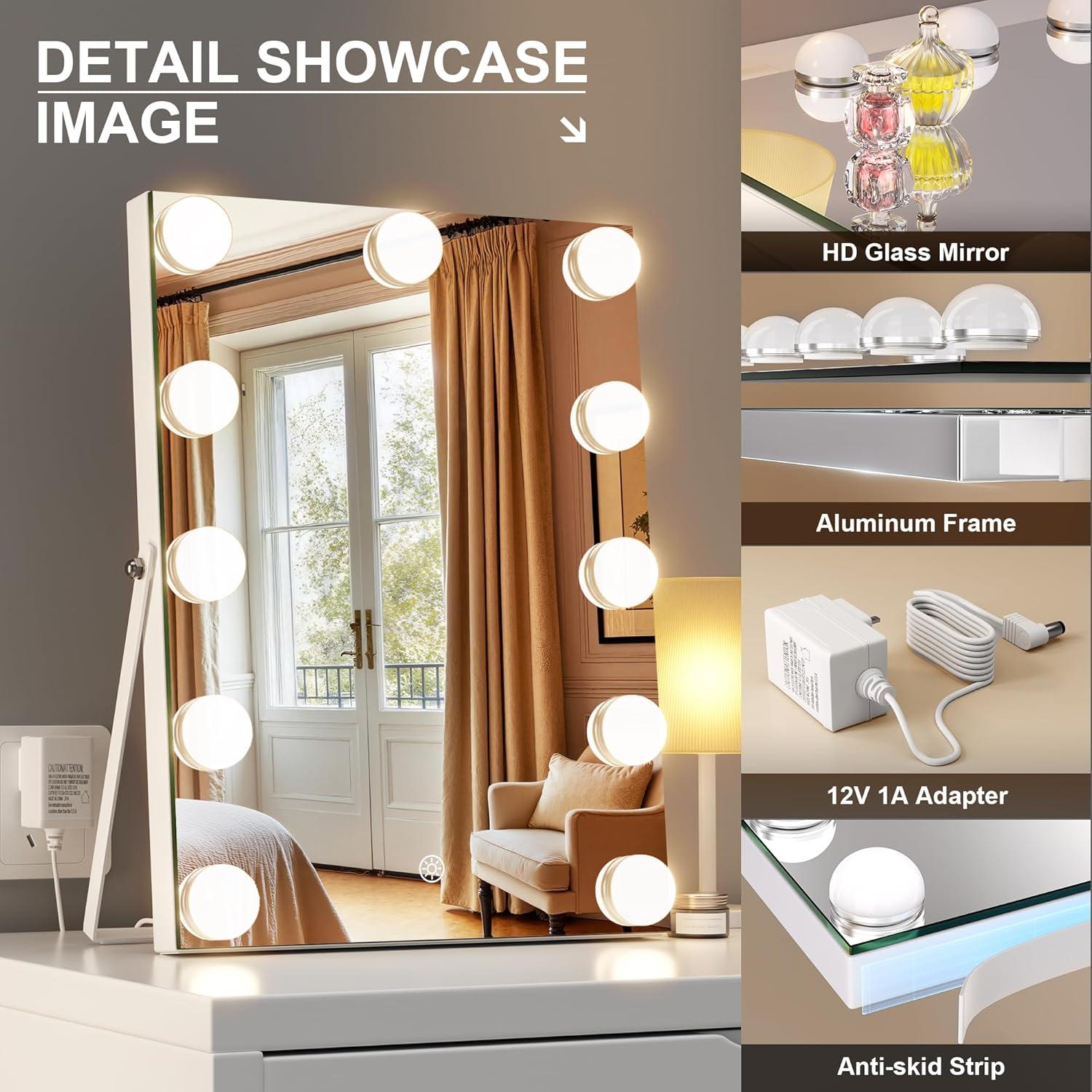 Espejo de Vanity MINISO con Luces y Altavoz Bluetooth 27x35 cm