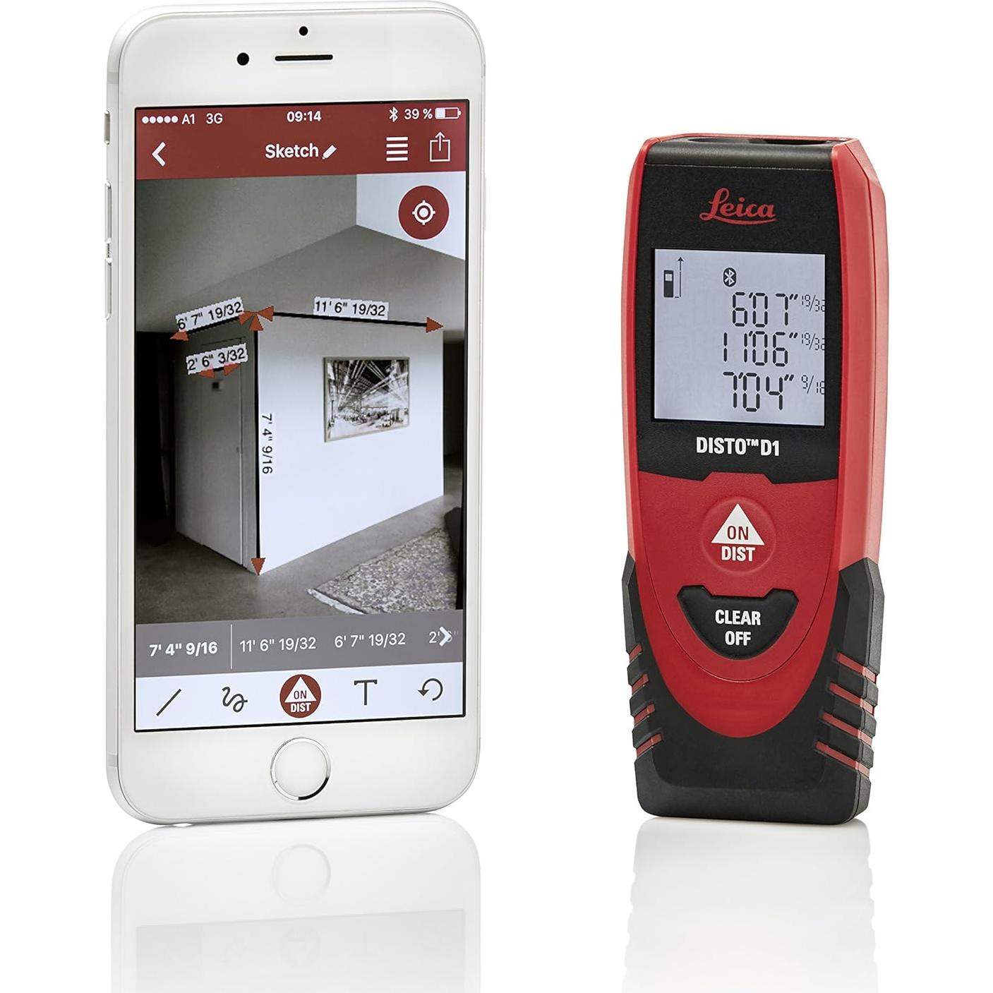Leica DISTO D1 Medidor Láser 36.58m Bluetooth Rojo