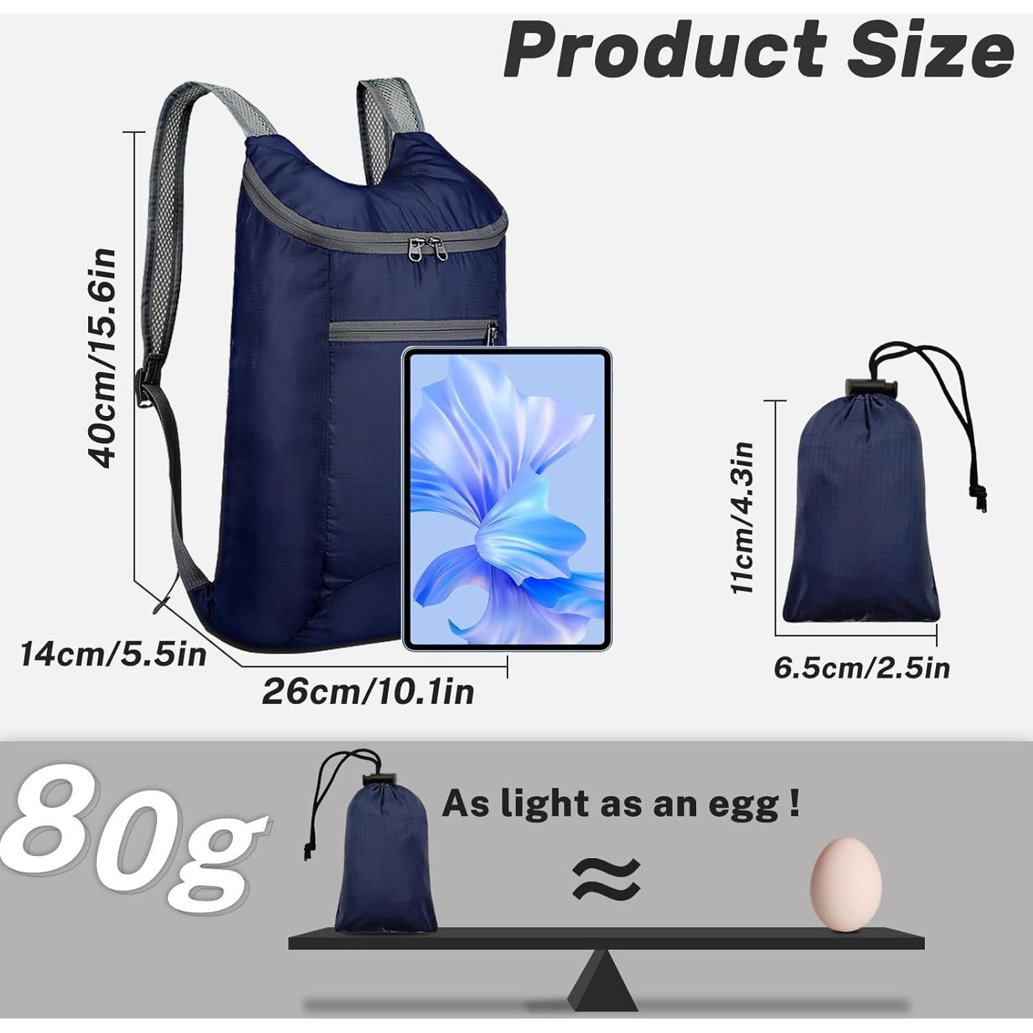 Mochila de Senderismo Plegable Repelente al Agua 40.6x25.4cm