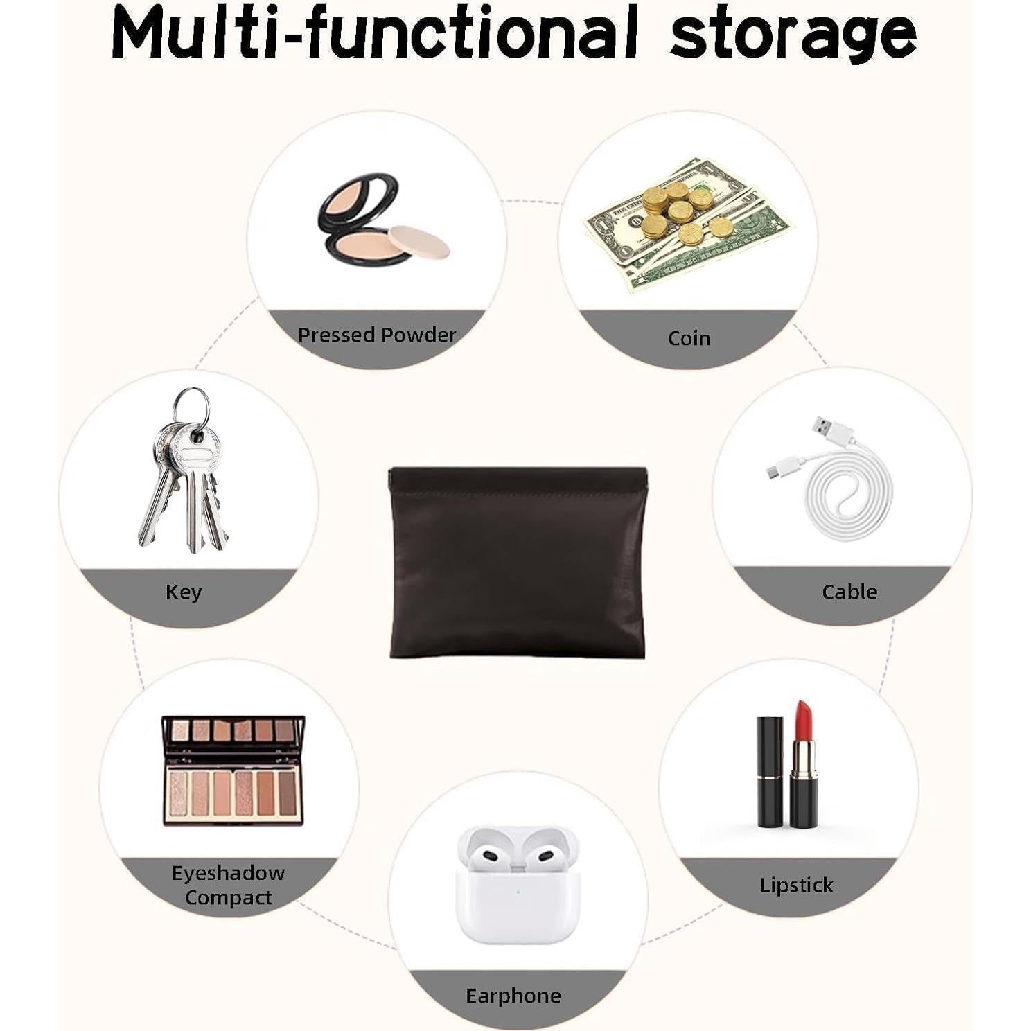 1 Pack PU Leather Electronics Organizer Travel Case for Airpods, Earbud, Data Cable, Charger, Key, Change, Lipstick. Earbuds Case, Cord Organizer Travel, Tech Pouch (Black)