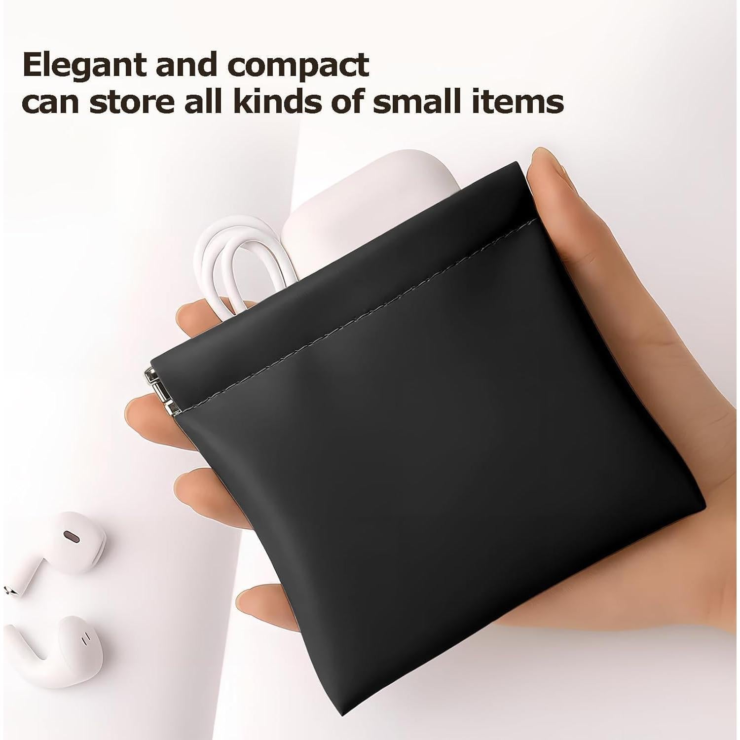 1 Pack PU Leather Electronics Organizer Travel Case for Airpods, Earbud, Data Cable, Charger, Key, Change, Lipstick. Earbuds Case, Cord Organizer Travel, Tech Pouch (Black)