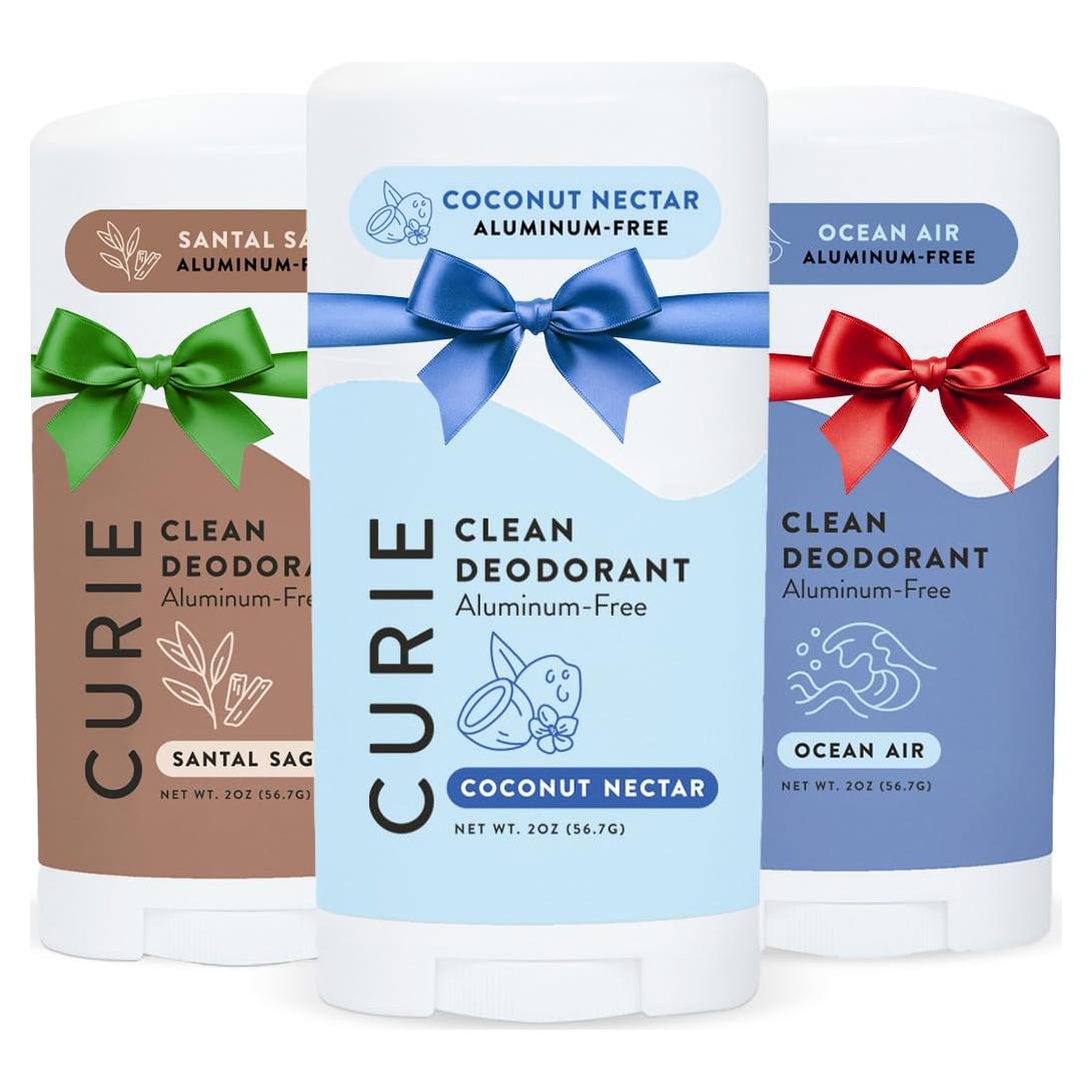 Trío de Desodorante Natural Curie para Mujeres - Coco, Oceánico y Salvia