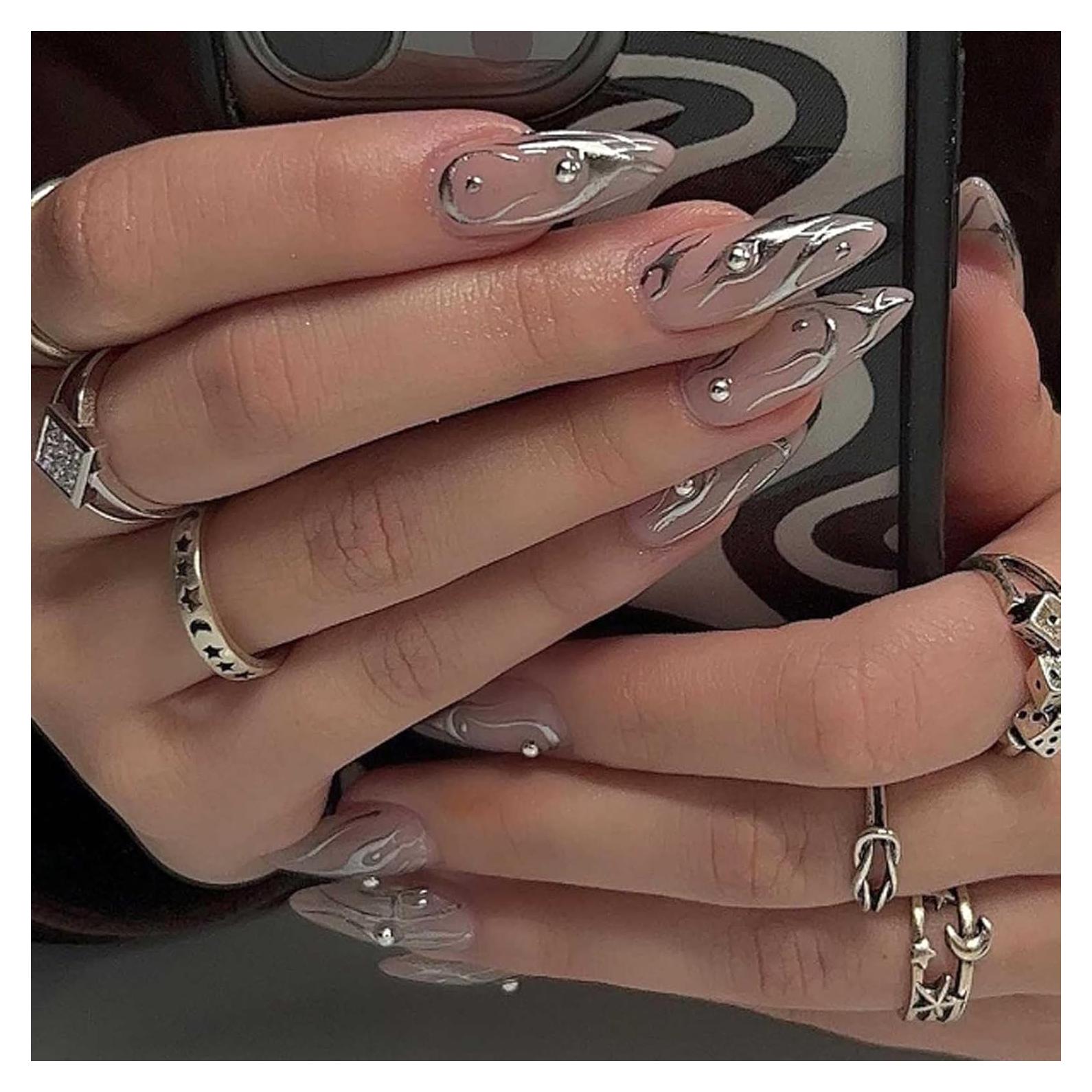 Uñas Postizas Largas Stiletto Acrílicas DANMANR 24PCS