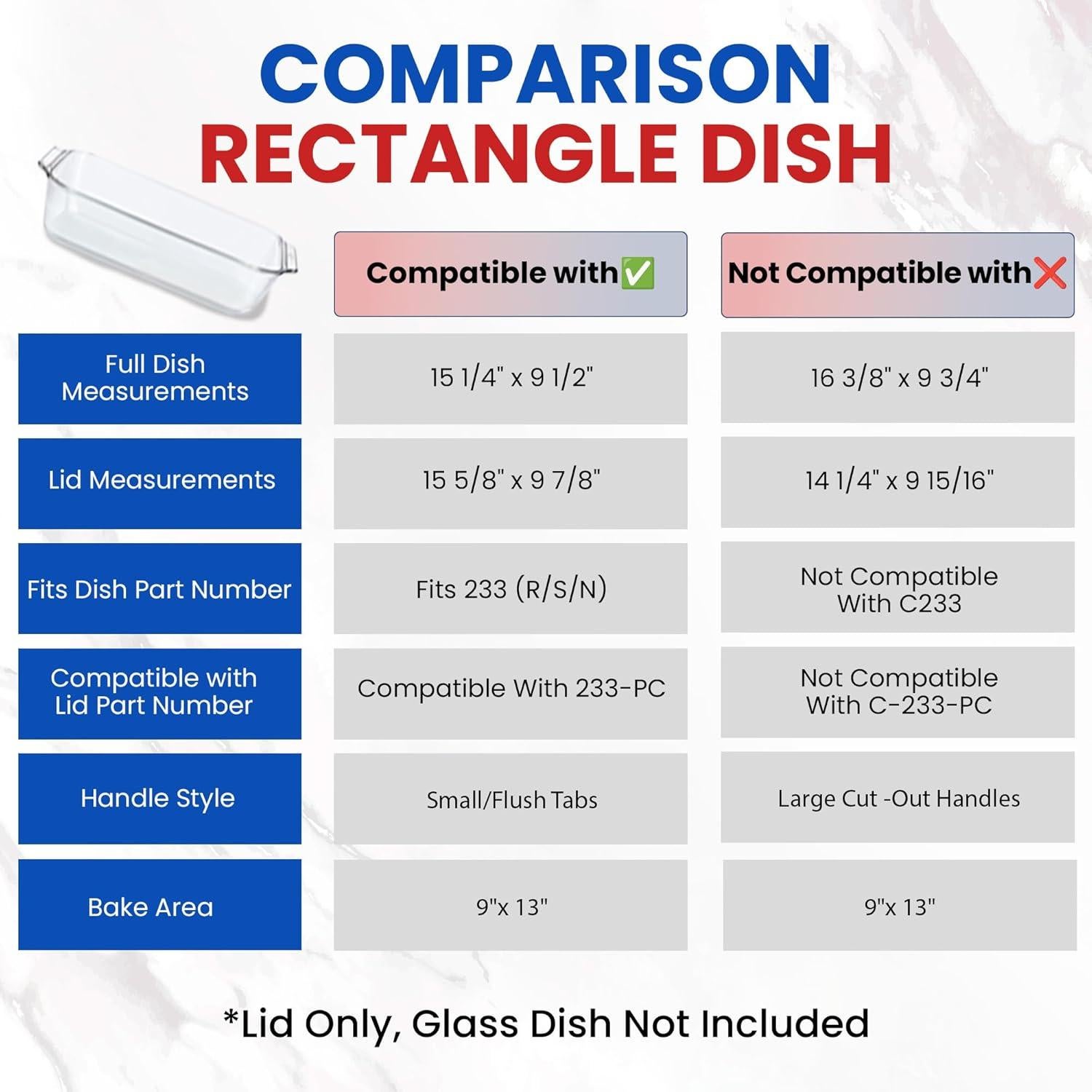 Tapa de Reemplazo MRX para Pyrex 9x13 sin Manijas - 2 Piezas