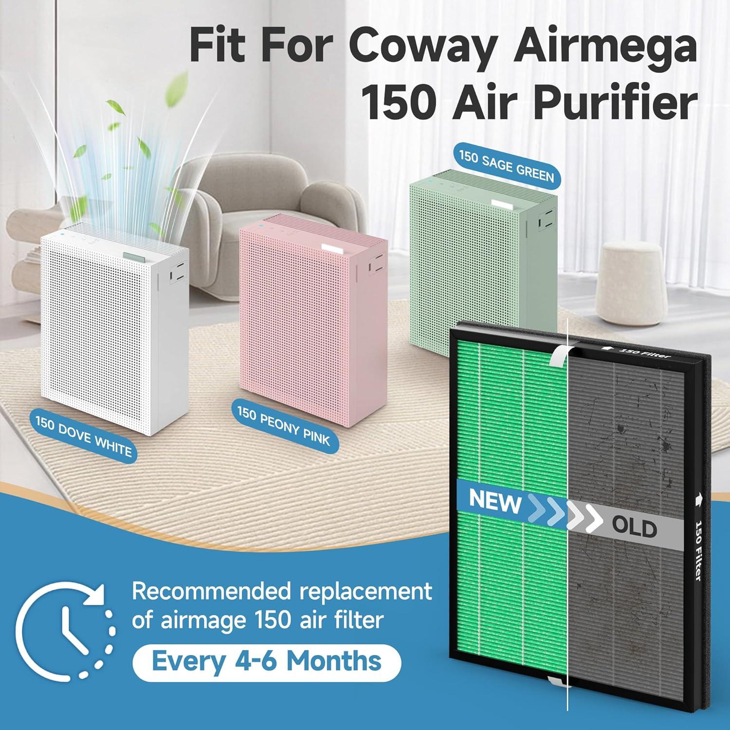 Paquete de 150 Filtros HEPA y Carbono para Coway Airmega 150