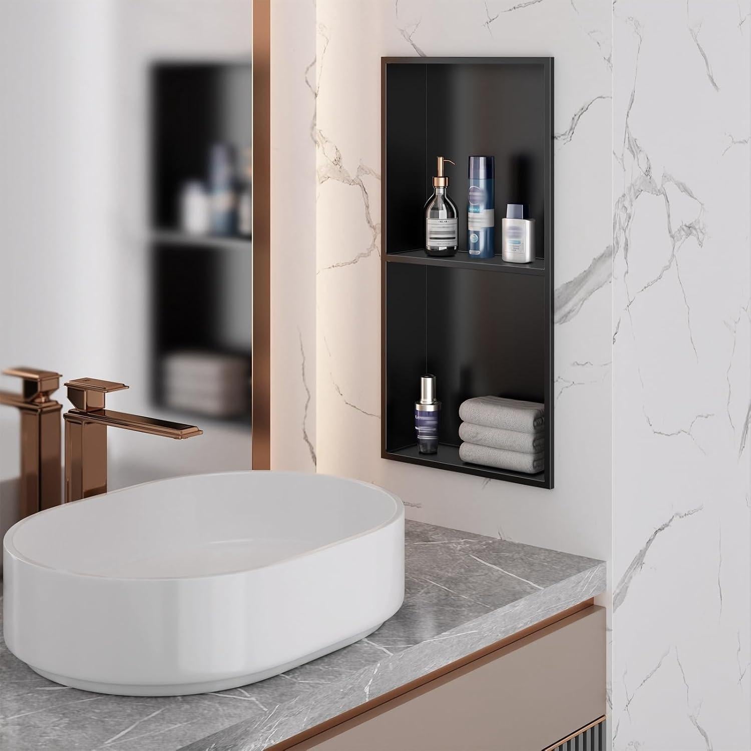 Nicho de Ducha Empotrado Dancrul 30.48x60.96cm Acero Inoxidable Negro Mate