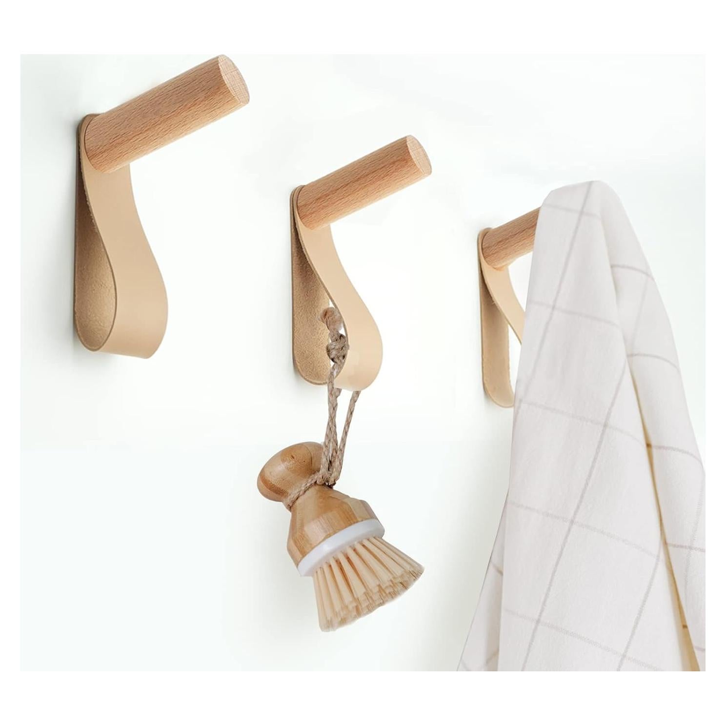 Ganchos de Pared de Cuero PU WONQEXZ - Juego de 3, 8 cm