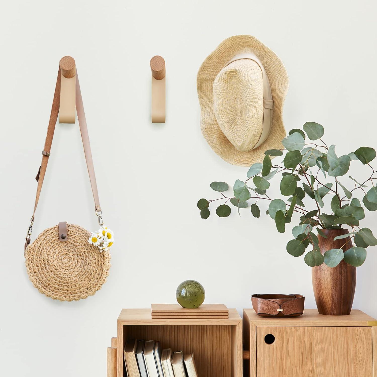 Ganchos de Pared de Cuero PU WONQEXZ - Juego de 3, 8 cm