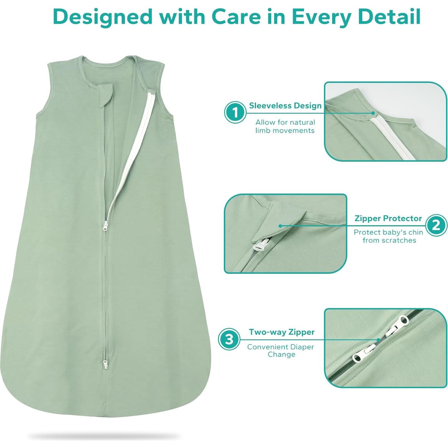 Saco de dormir de bambú Lilbestie 0-6 meses verde 0.5 TOG