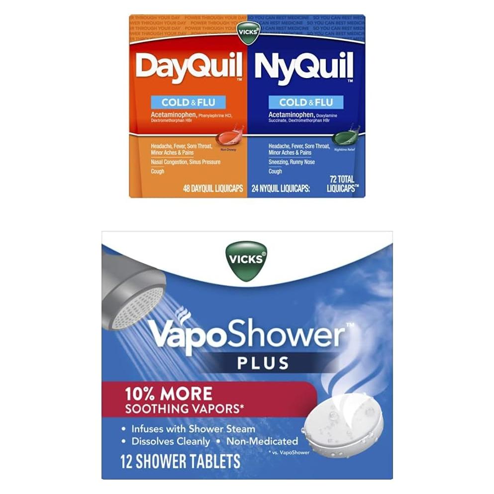 Vicks VapoShower Plus 12 Tabletas + DayQuil 48 LiquiCaps + NyQuil 24 LiquiCaps