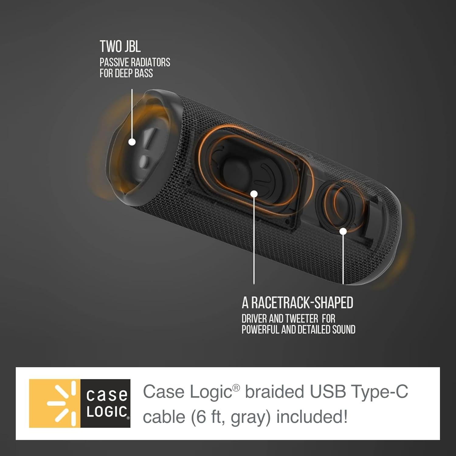 Altavoz Bluetooth JBL Flip 6 Gris + Cable USB Tipo-C 1.83m