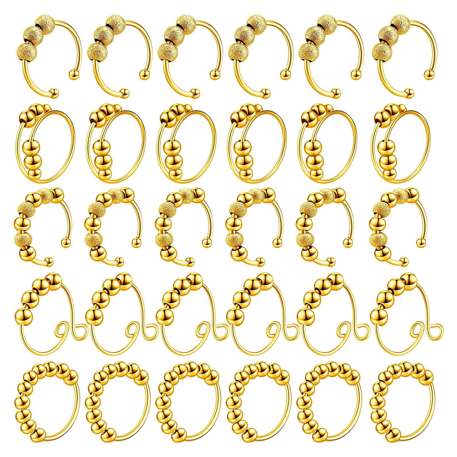 30 Anillos Antiestrés Ajustables Yinkin de Acero Inoxidable Dorado