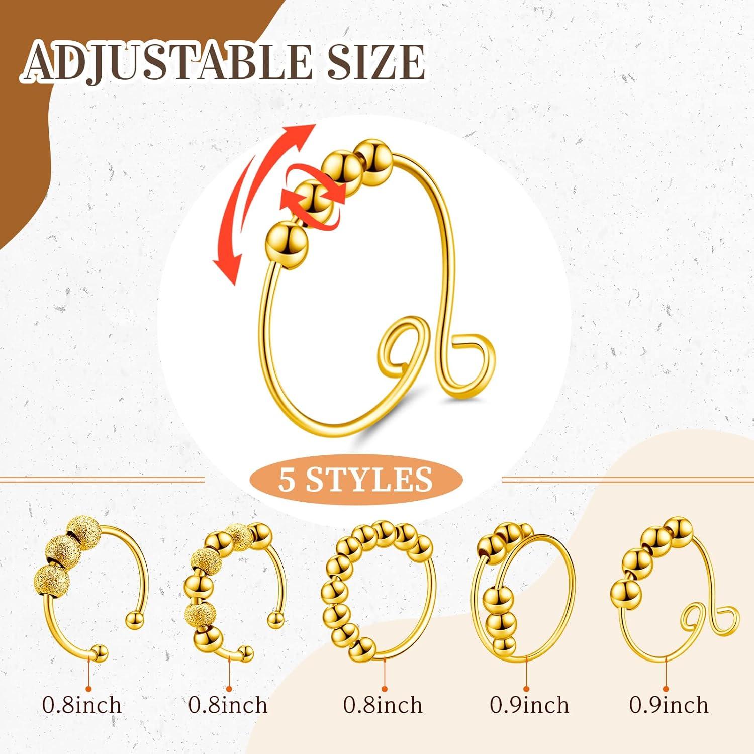 30 Anillos Antiestrés Ajustables Yinkin de Acero Inoxidable Dorado