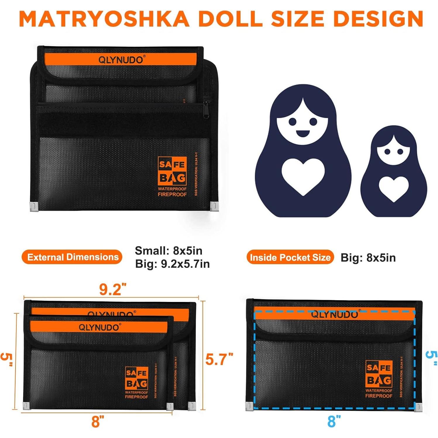 Bolsas a Prueba de Fuego QLYNUDO 2 Piezas Impermeables