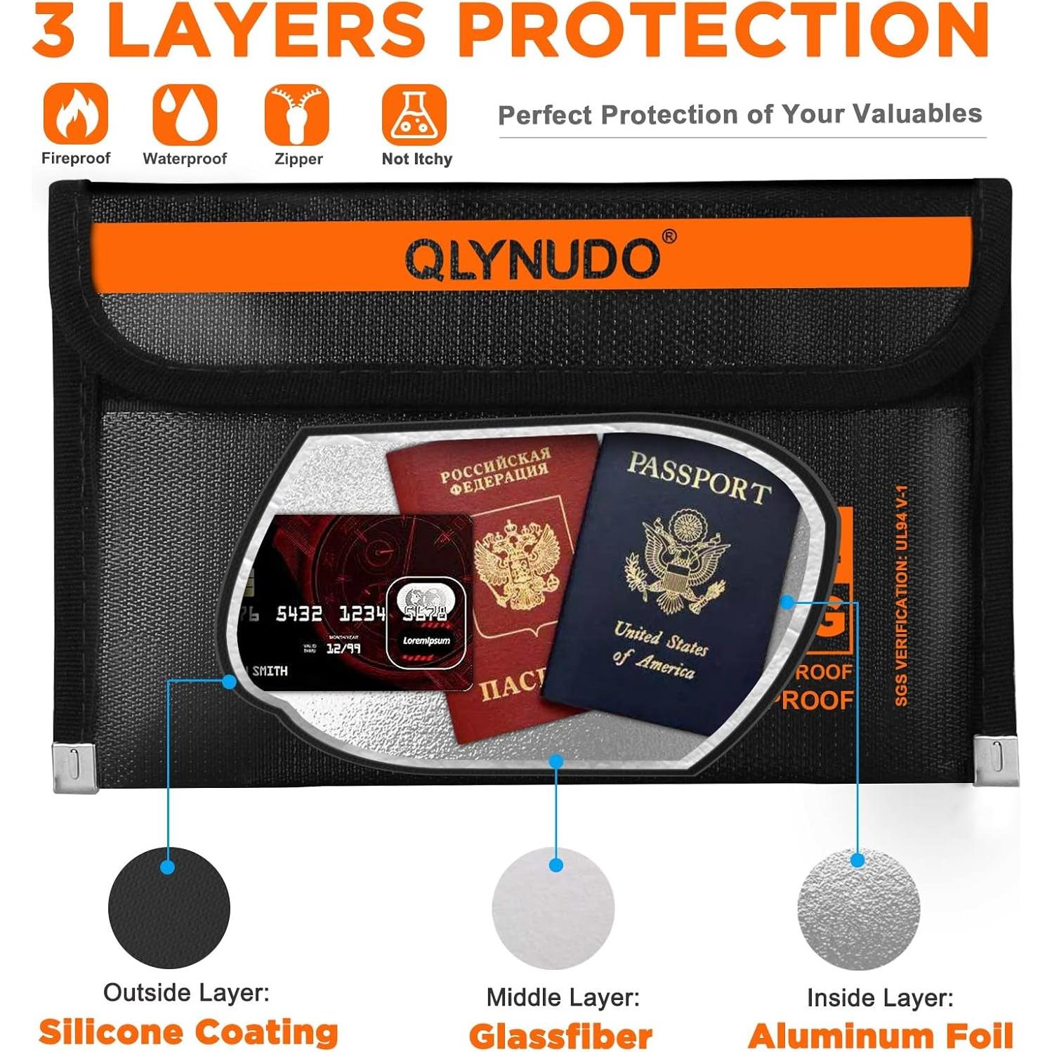 Bolsas a Prueba de Fuego QLYNUDO 2 Piezas Impermeables