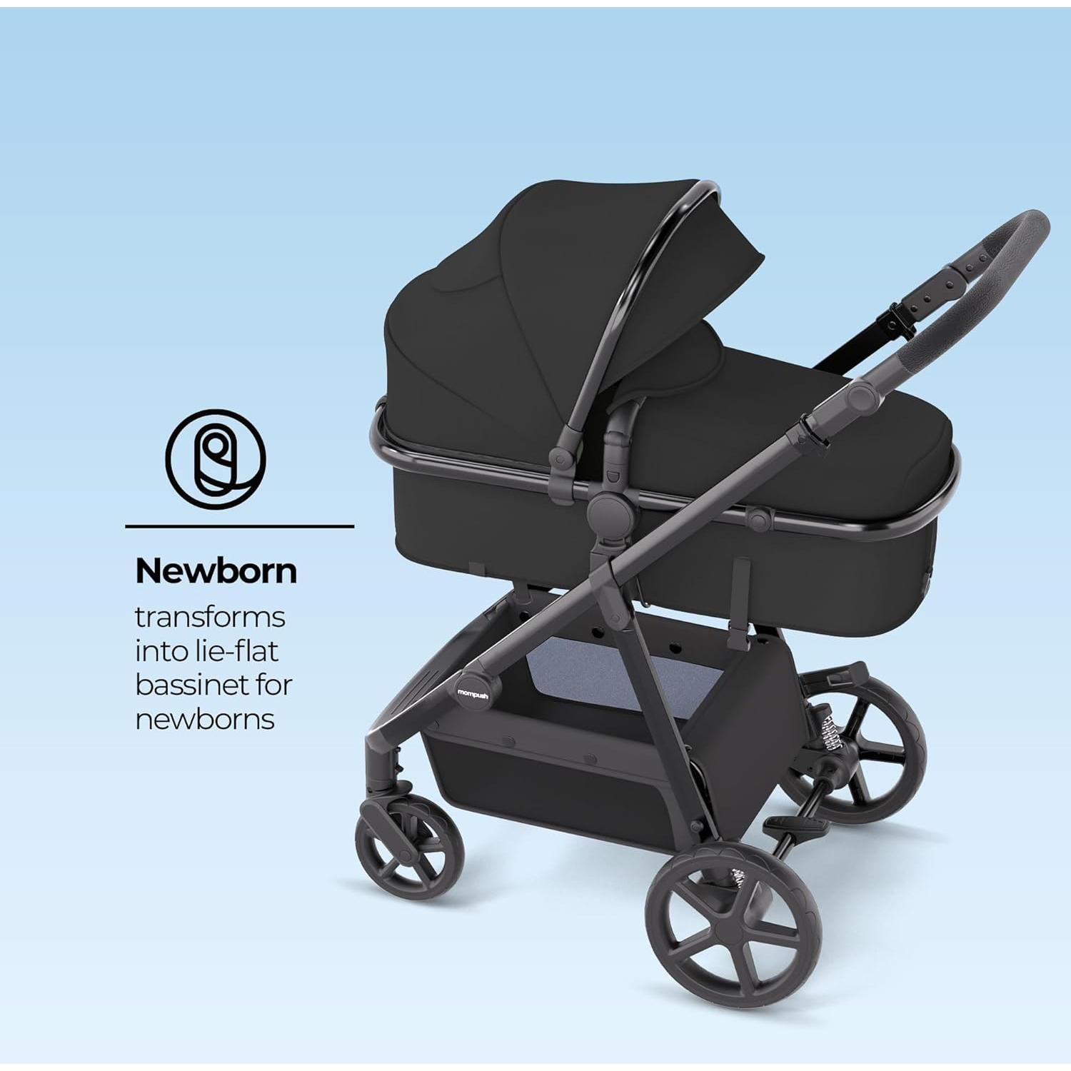 Carriola 2-en-1 Mompush Meteor 2 Negra con Adaptador Auto