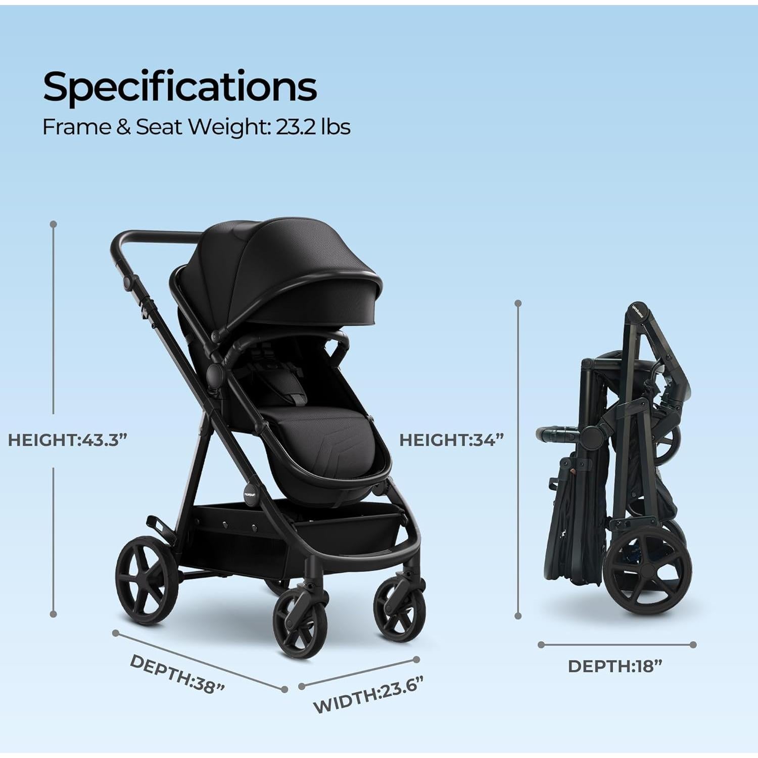 Carriola 2-en-1 Mompush Meteor 2 Negra con Adaptador Auto