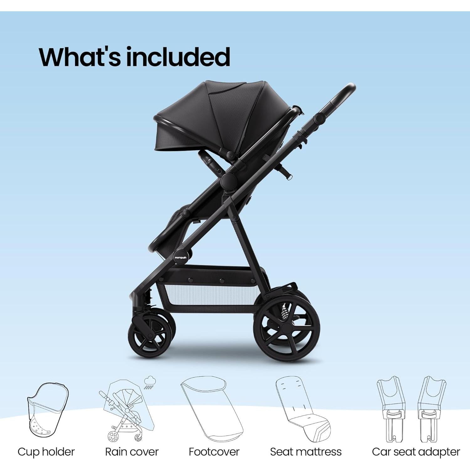 Carriola 2-en-1 Mompush Meteor 2 Negra con Adaptador Auto