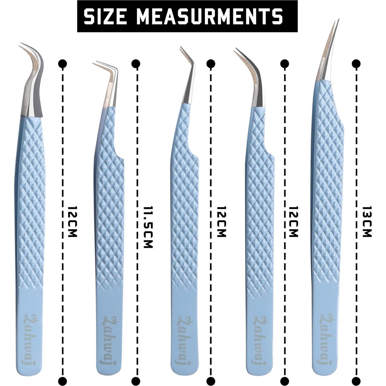 Pinzas de Pestañas ZAHWAJ - Juego de 5 Acero Inoxidable Azul