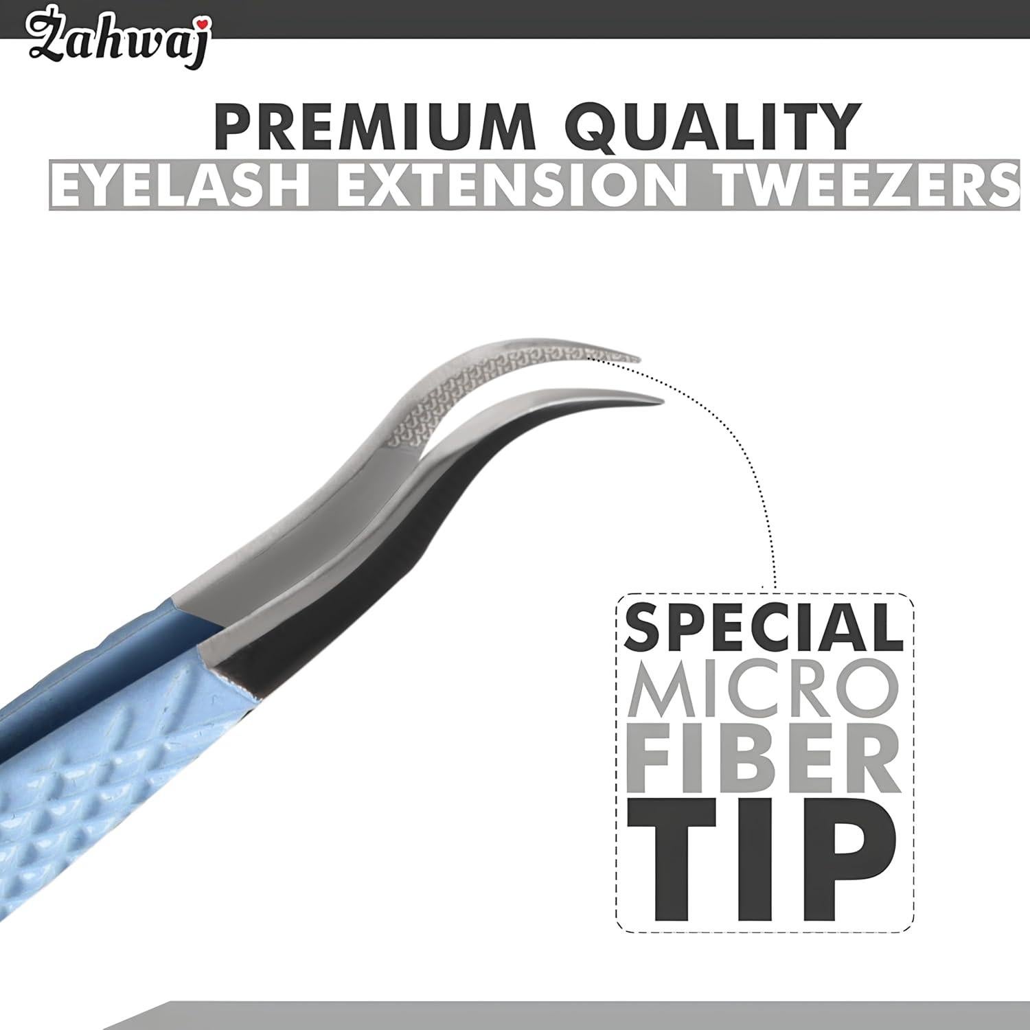 Pinzas de Pestañas ZAHWAJ - Juego de 5 Acero Inoxidable Azul