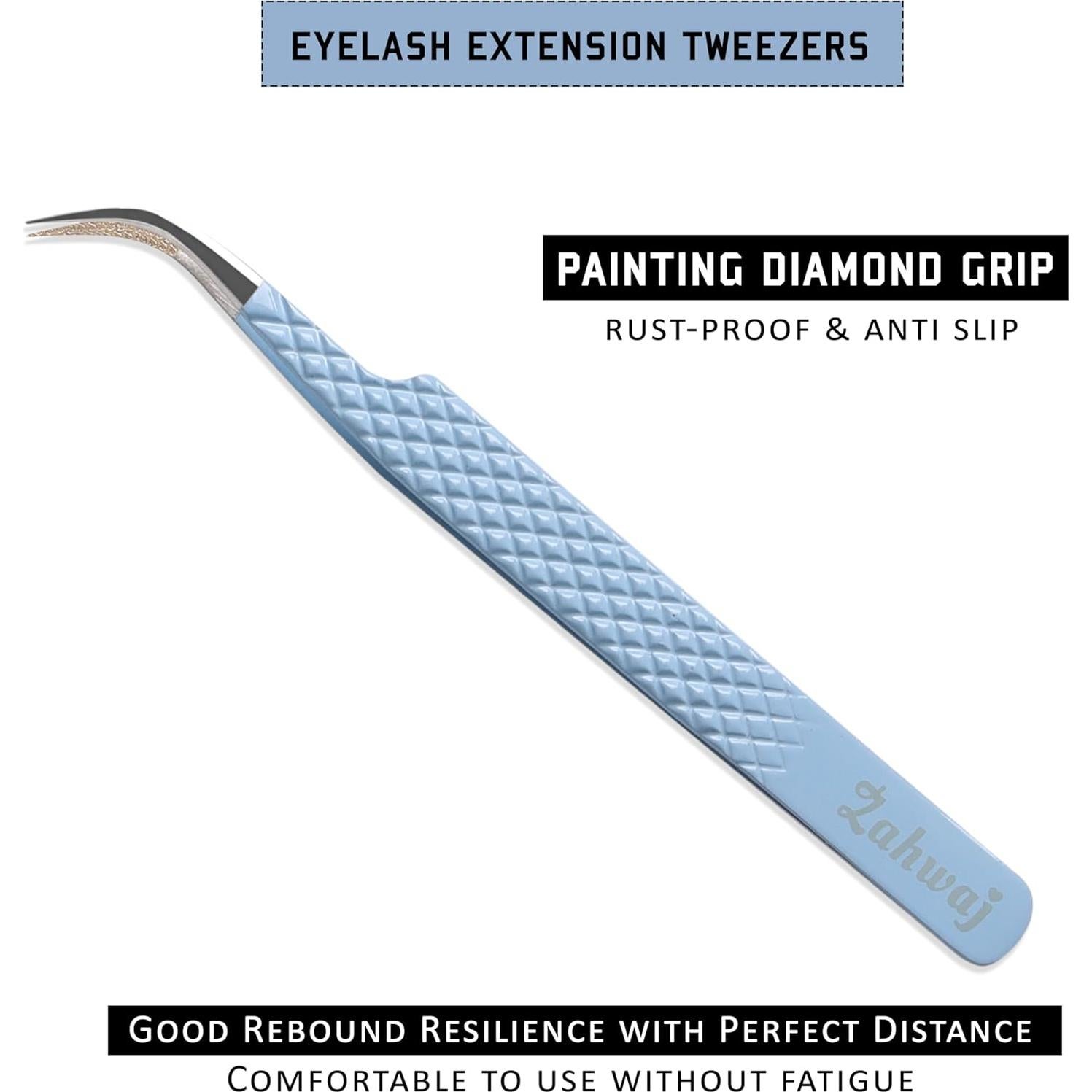 Pinzas de Pestañas ZAHWAJ - Juego de 5 Acero Inoxidable Azul