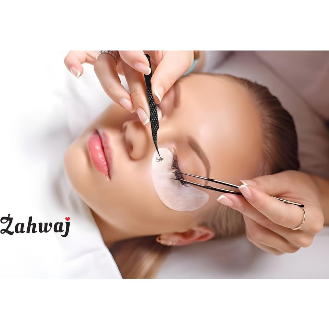 Pinzas de Pestañas ZAHWAJ - Juego de 5 Acero Inoxidable Negro